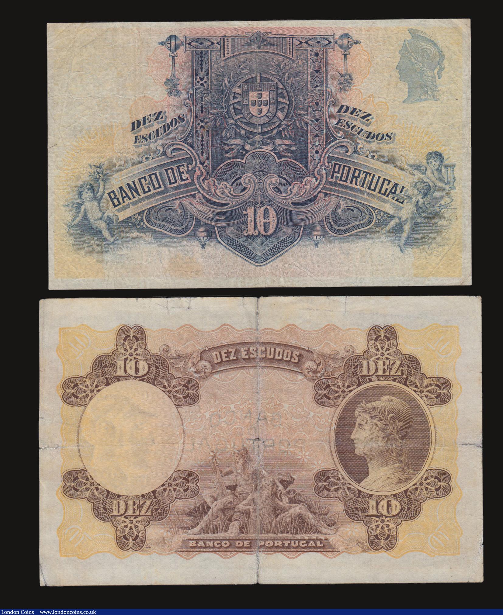 London Coins : A172 : Lot 144 : Portugal 10 Escudos (2) 1920 Pick 117 Good perhaps once repaired and 9.8.1920 Pick 121 Fine
