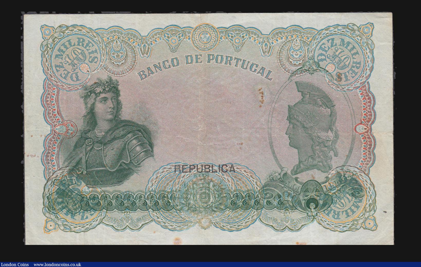 London Coins : A172 : Lot 146 : Portugal Republic Banco De Portugal 10,000 OURO (10 Mil. Reis) 30 September 1910 pleasant Fine or be...