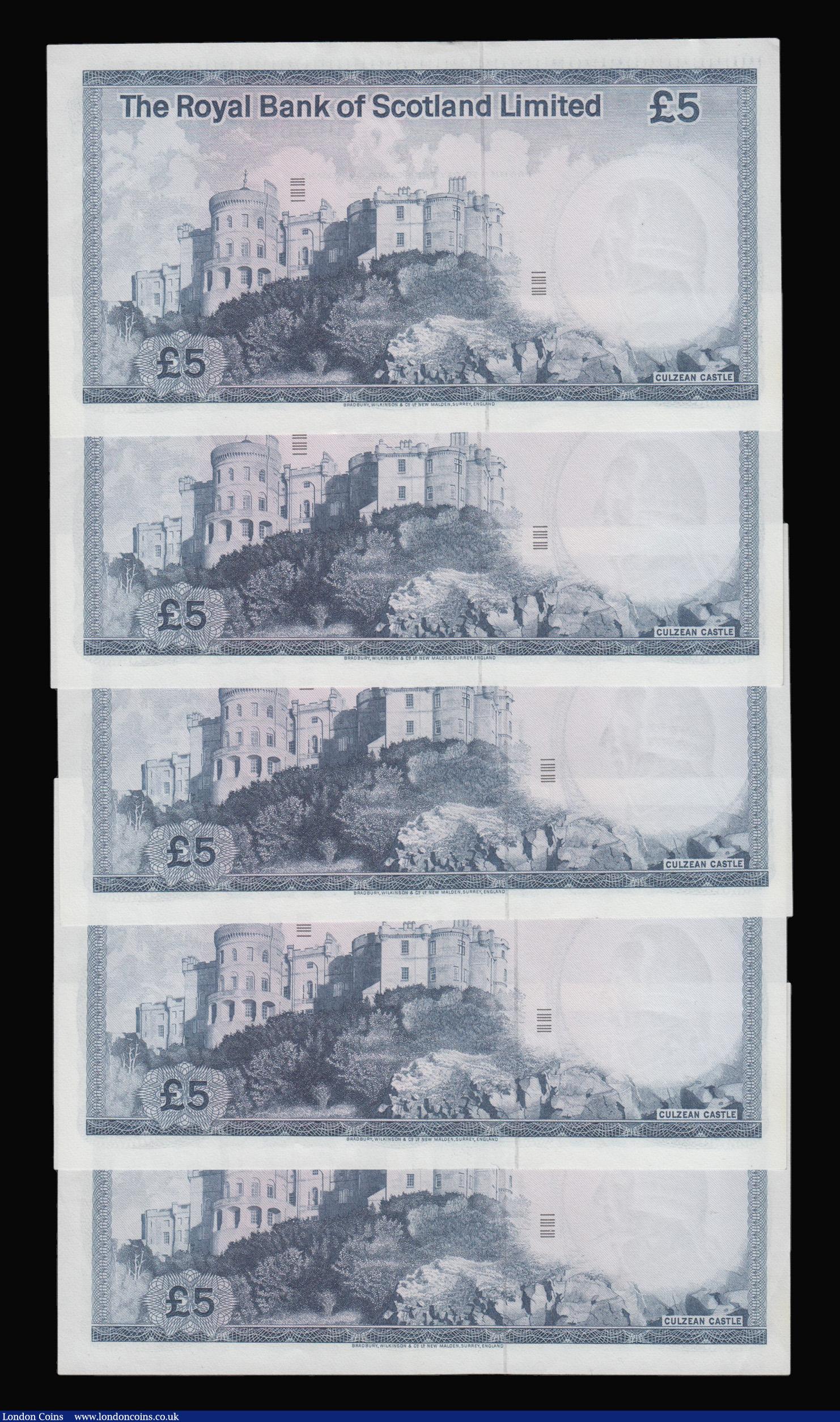 London Coins : A172 : Lot 160 : Scotland The Royal Bank of Scotland Five Pounds 2 May 1978 Pick 337 (5) aU-Unc and consecutive numbe...