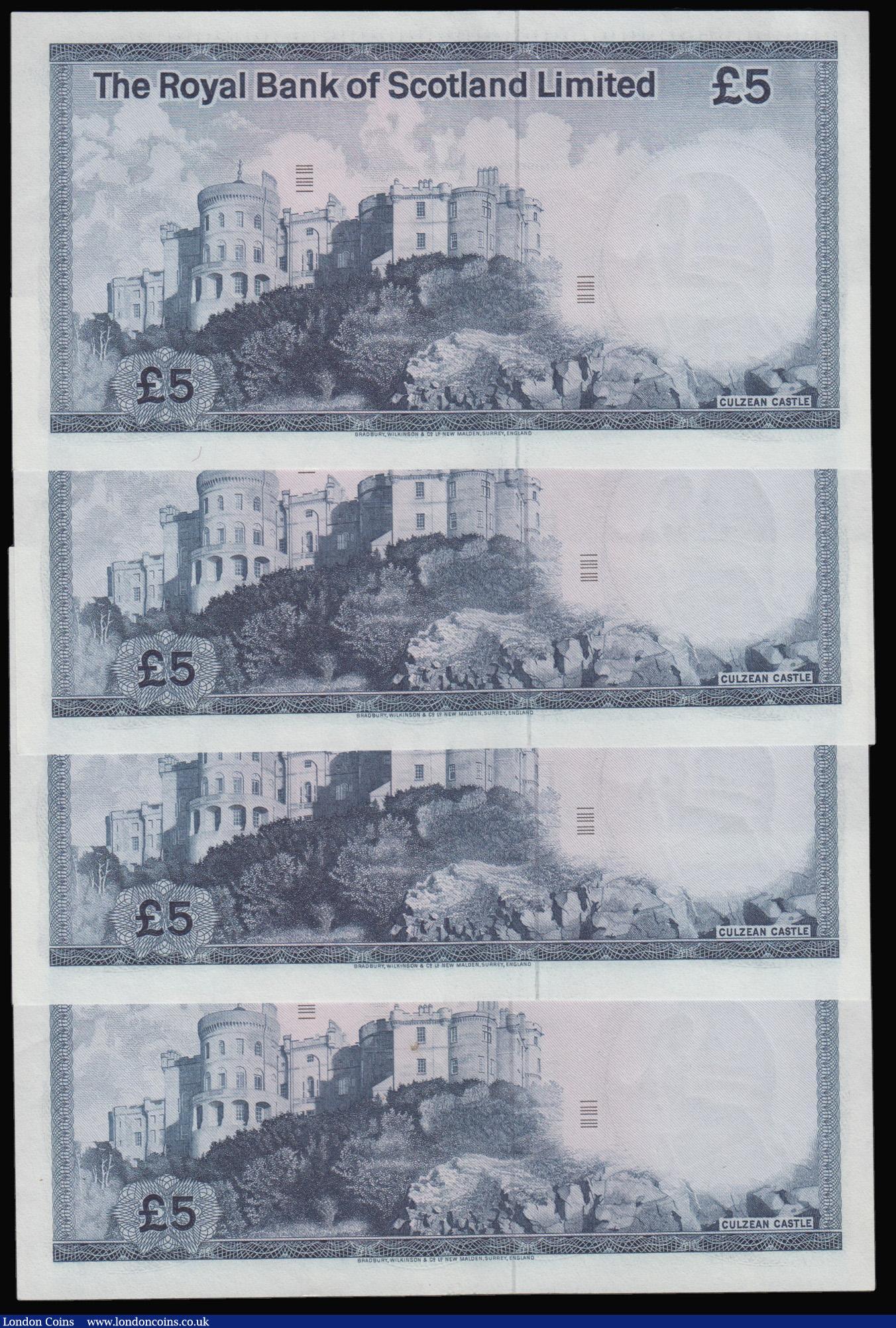 London Coins : A172 : Lot 161 : Scotland The Royal Bank of Scotland Five Pounds 3 May 1976 Pick 337 (4) aUnc and consecutive numbers...