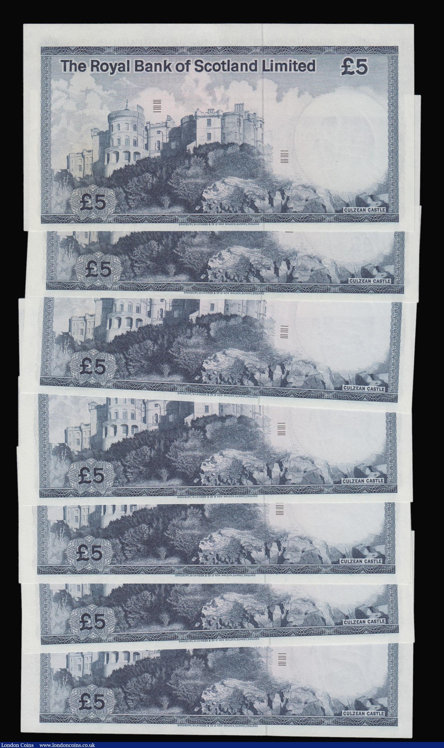 London Coins : A172 : Lot 162 : Scotland The Royal Bank of Scotland Five Pounds 3 May 1976 Pick 337 (7) aU-Unc and consecutive numbe...