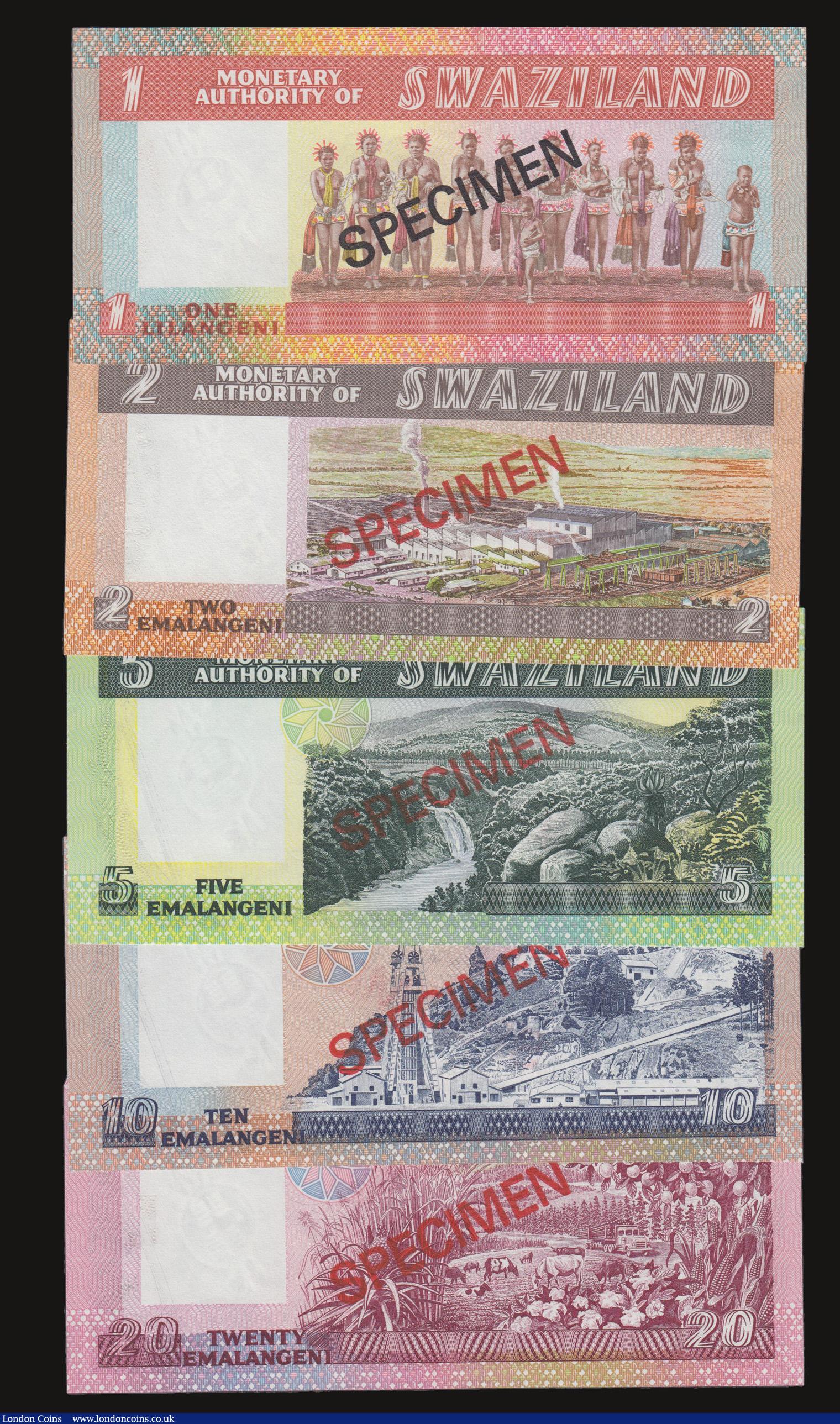 London Coins : A172 : Lot 168 : Swaziland Specimen Set 1974 5 note set with 1,2,5,10,20 Emalangen Pick CS1 Unc in the original envel...