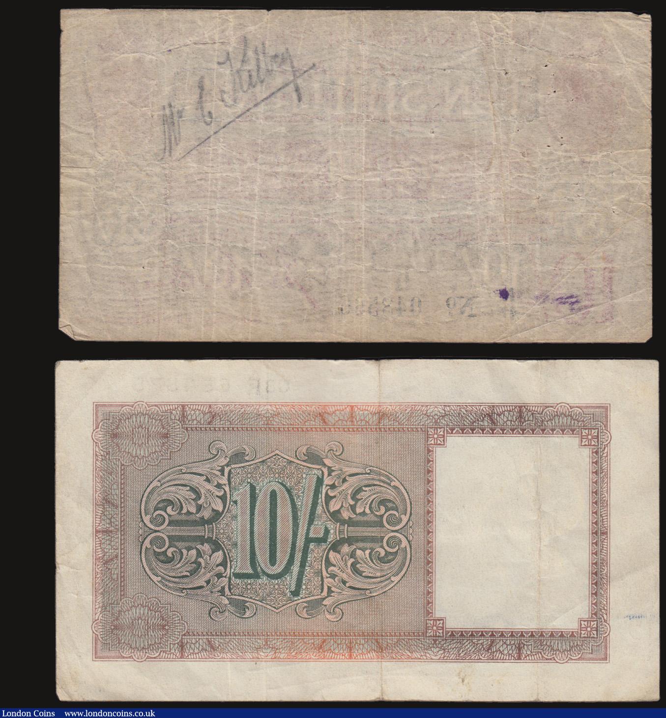 London Coins : A172 : Lot 18 : Ten shillings Bradbury T13 issued 1915 serial N/47 048506 Fine with pinholes, British Military Autho...