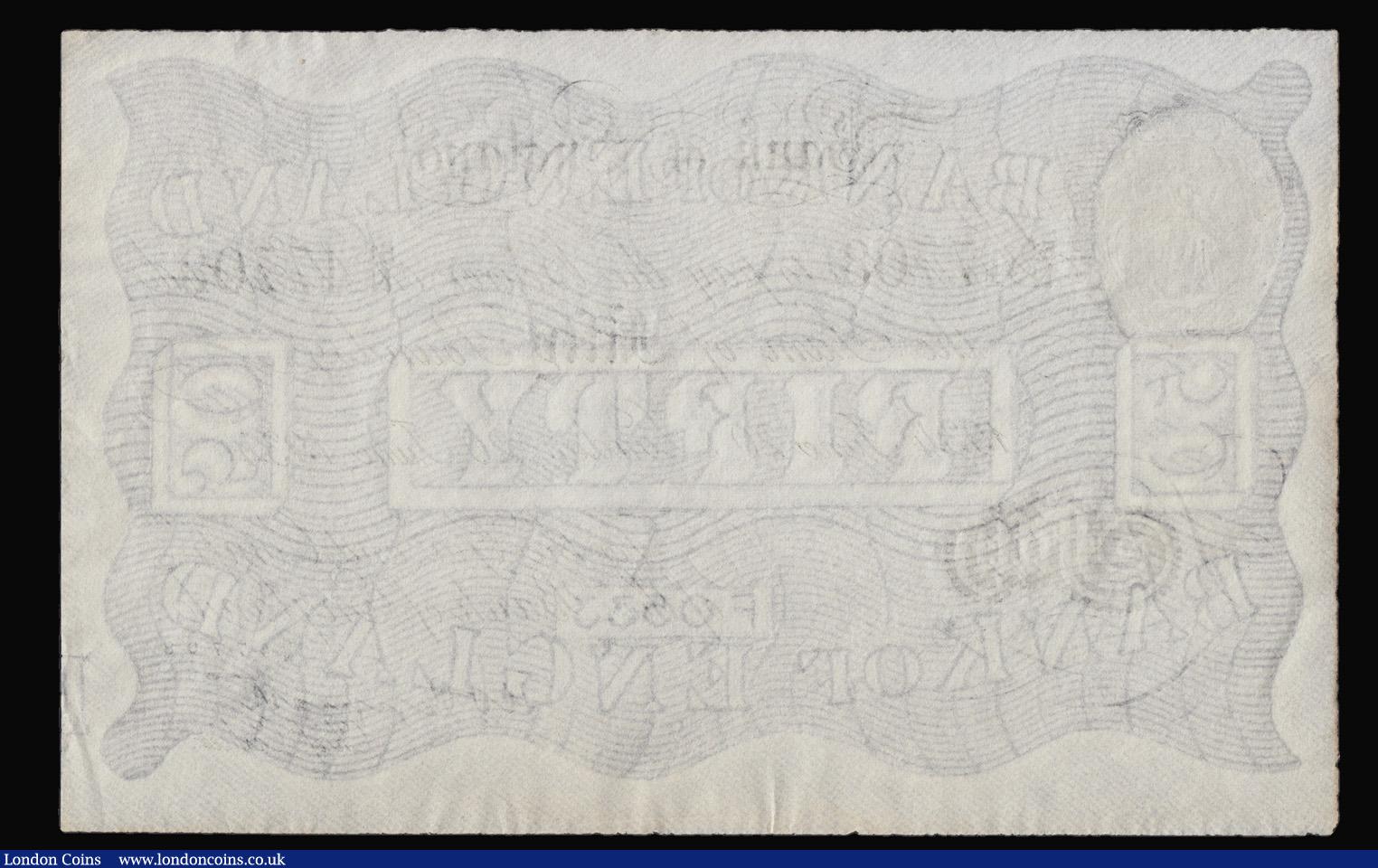 London Coins : A172 : Lot 23 : Fifty Pounds Peppiatt white B244 Operation Bernhard German forgery WW2 dated 20th June 1934 series 5...