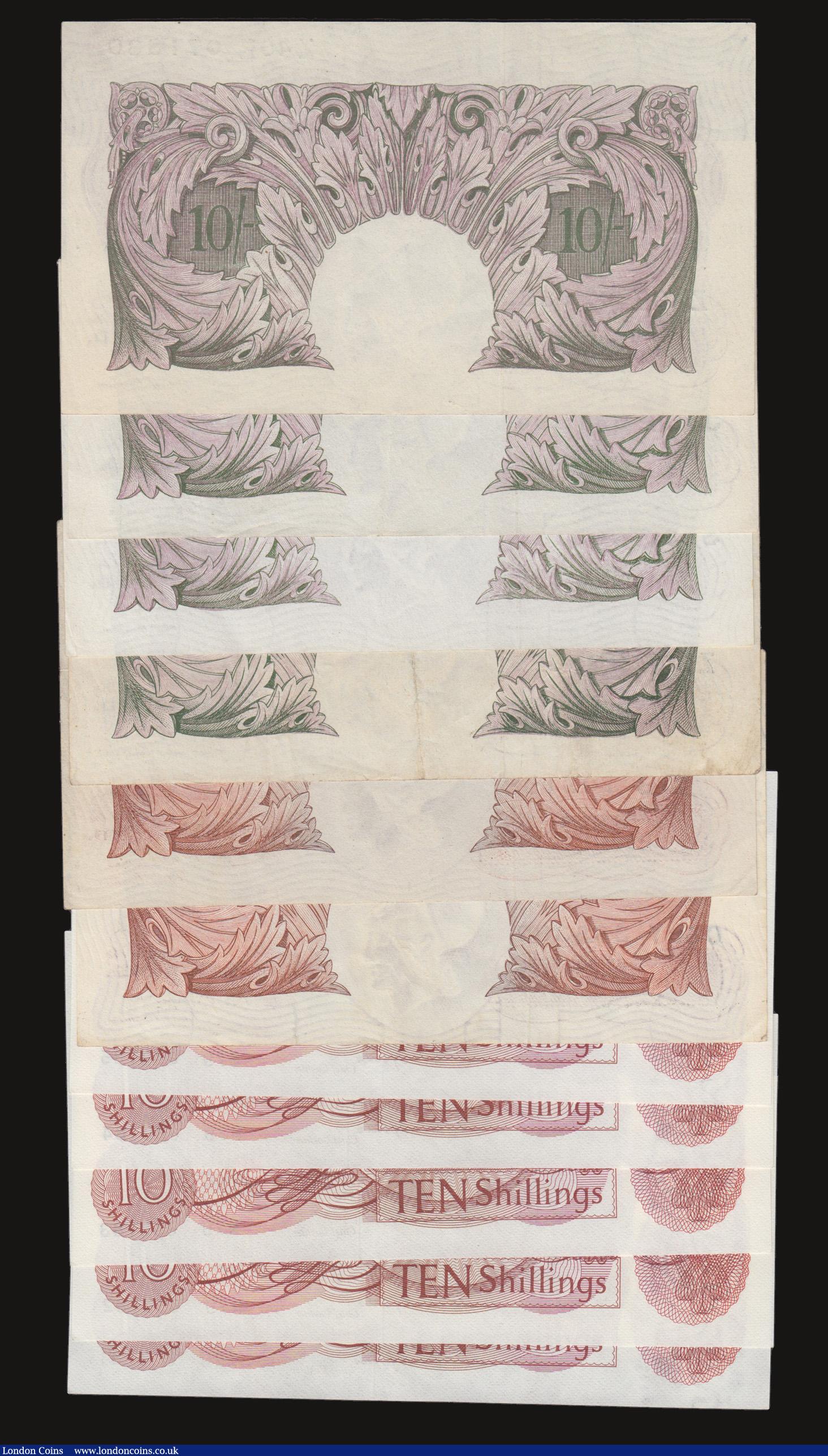 London Coins : A172 : Lot 26 : Ten Shillings Mauve B251 (4) including 2 x ZxxE prefix mixed grades Fine, VF, EF and AU-Unc, Beale B...
