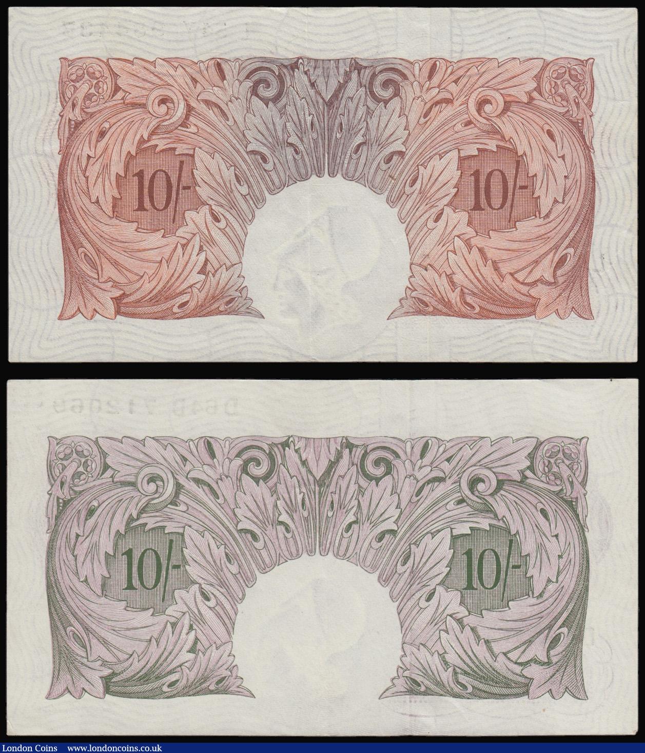 London Coins : A172 : Lot 27 : Ten shillings Peppiatt mauve B251 issued 1940 prefix D64D, GEF and Ten Shillings O'Brien B271 1...