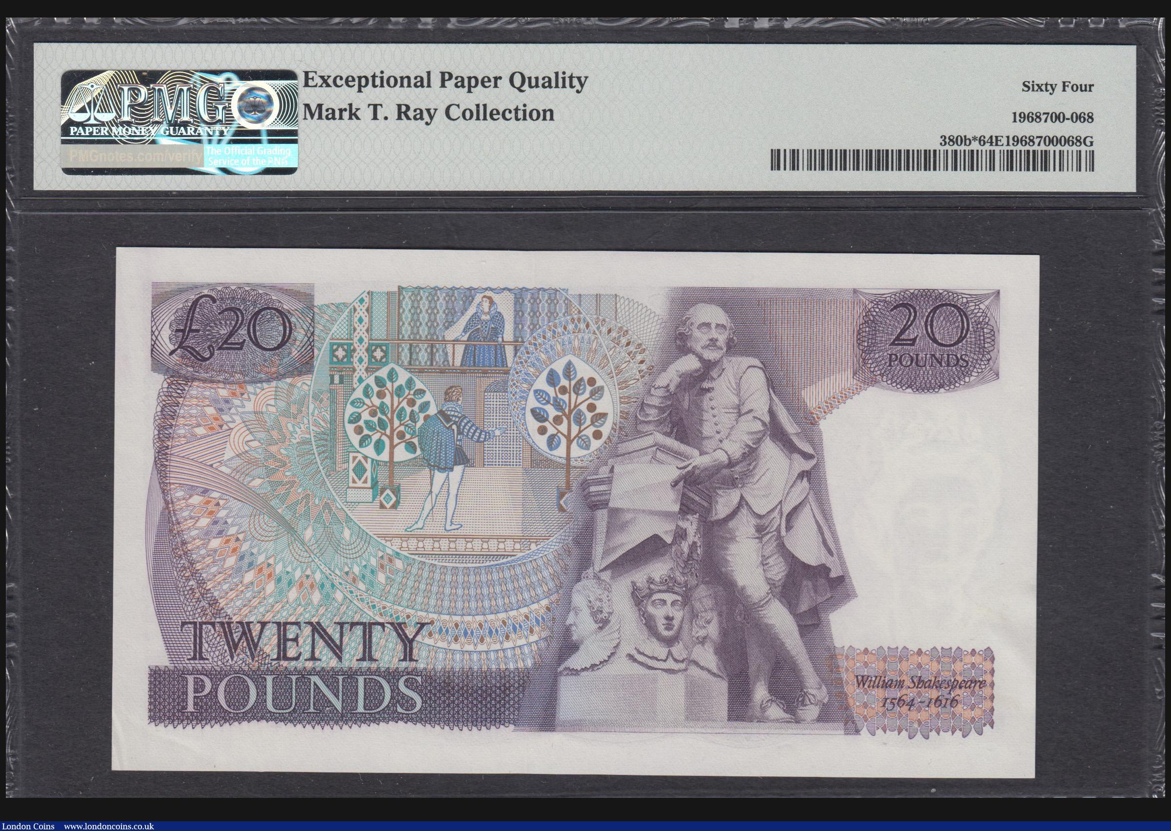 London Coins : A172 : Lot 33 : Twenty pounds Page B329 issued 1970, replacement series M02 590842 PMG 64 EPQ desirable thus, a scar...