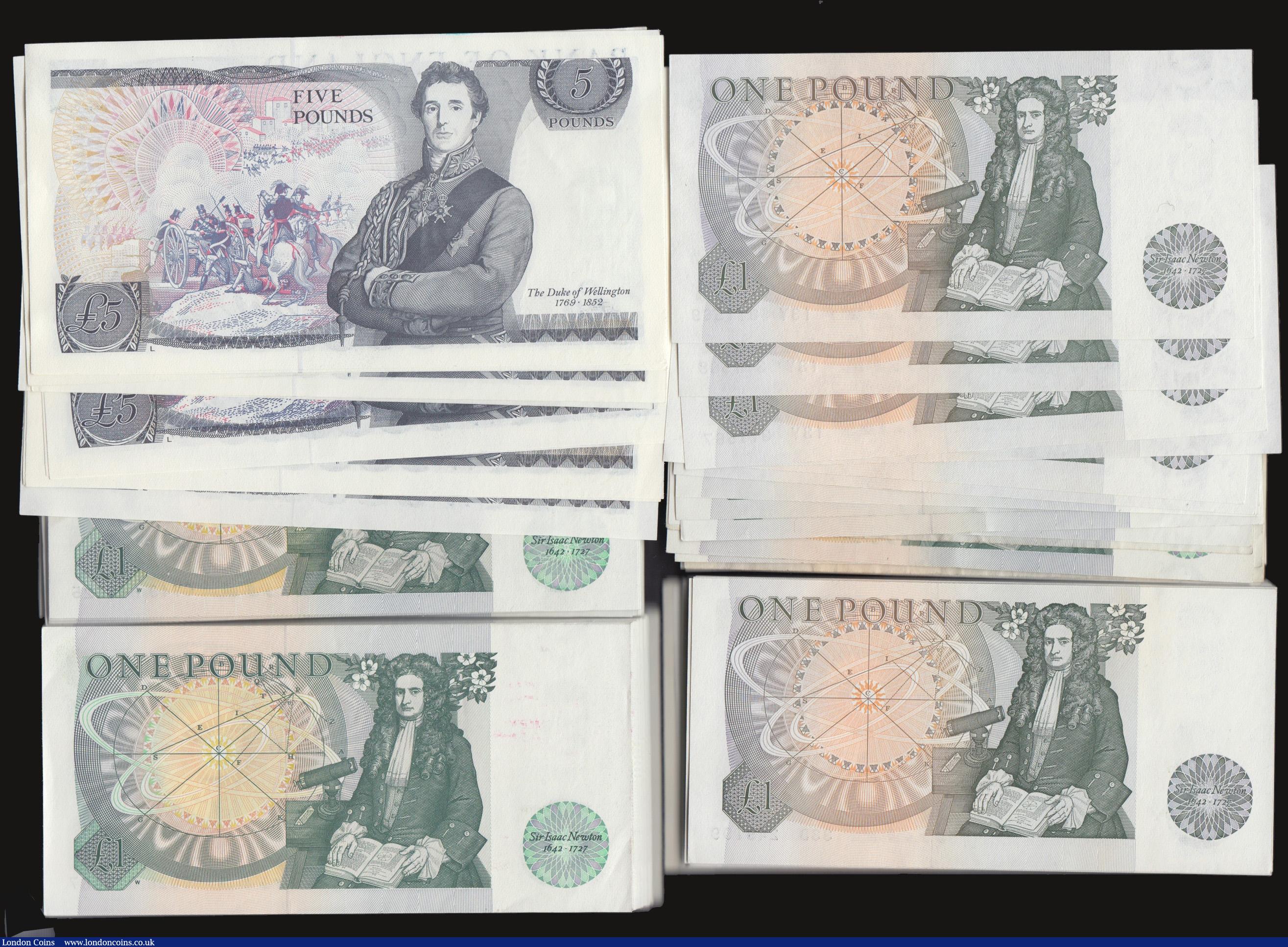 London Coins : A172 : Lot 34 : One pounds Page B337 (47) AU - Unc including consecutive numbers these often X73 prefix, One Pounds ...