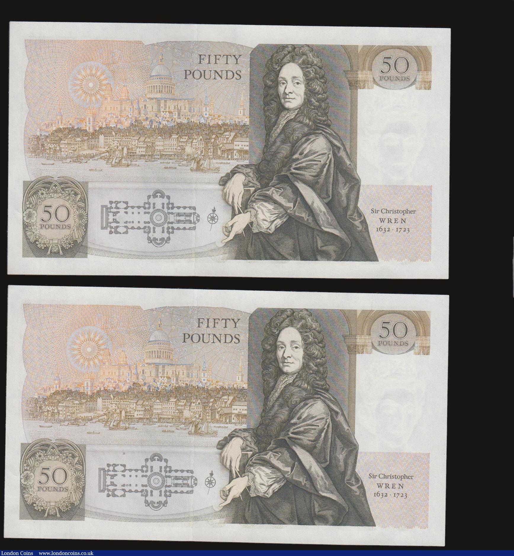 London Coins : A172 : Lot 38 : Fifty pounds Somerset B352 issued 1981 (2 consecutives) series B10 323117 and 118, Christopher Wren ...