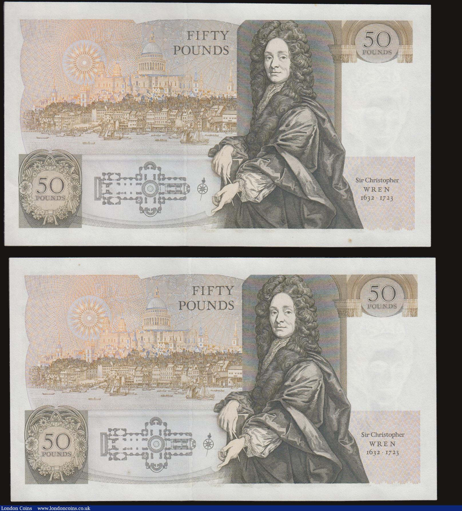 London Coins : A172 : Lot 39 : Fifty pounds Somerset B352 issued 1981 (2 consecutives) series B10 323119 and 120, Christopher Wren ...