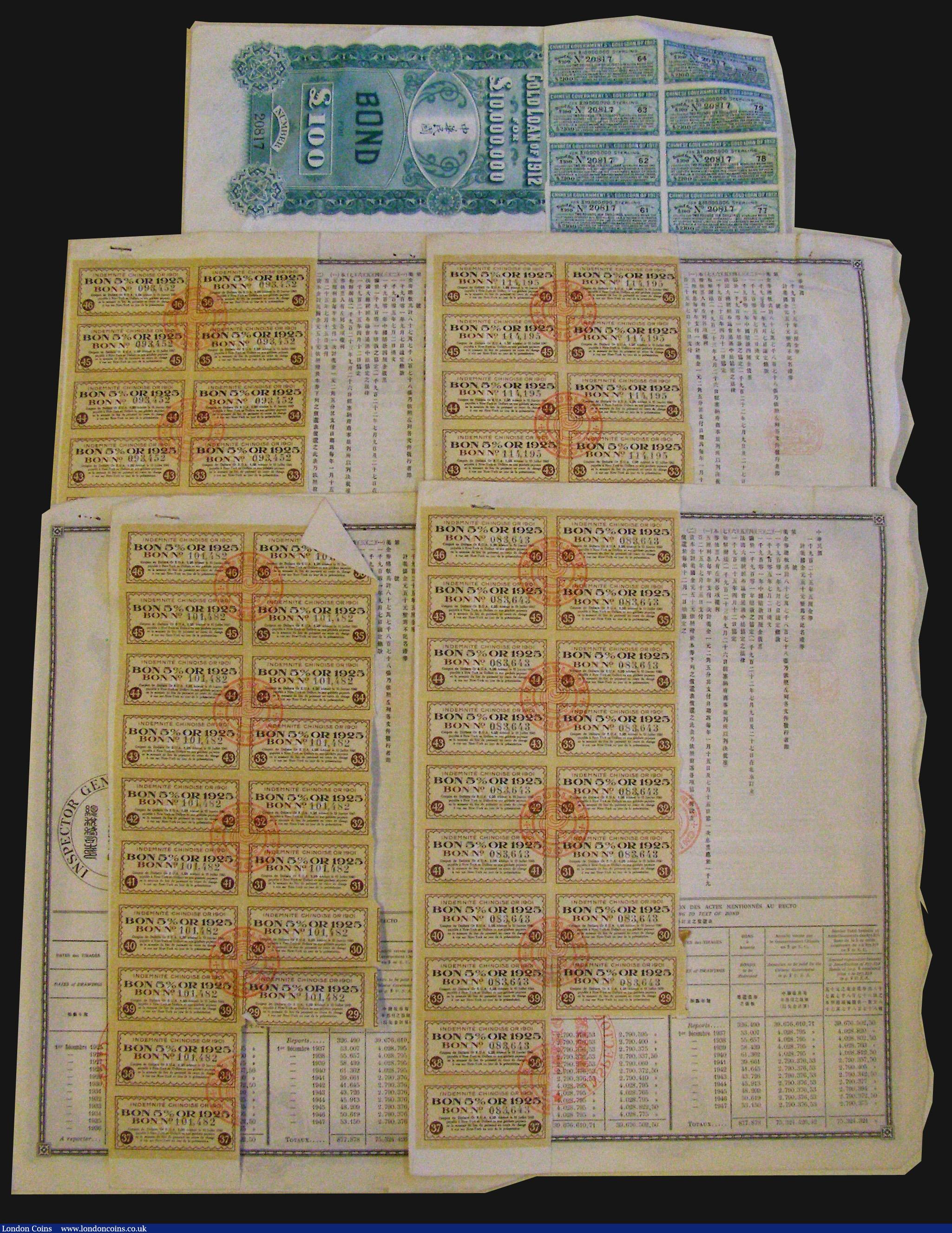 London Coins : A172 : Lot 4 : China, Chinese Government 1912 5% Gold Loan, "Crisp" £100 bond, large format, green ...