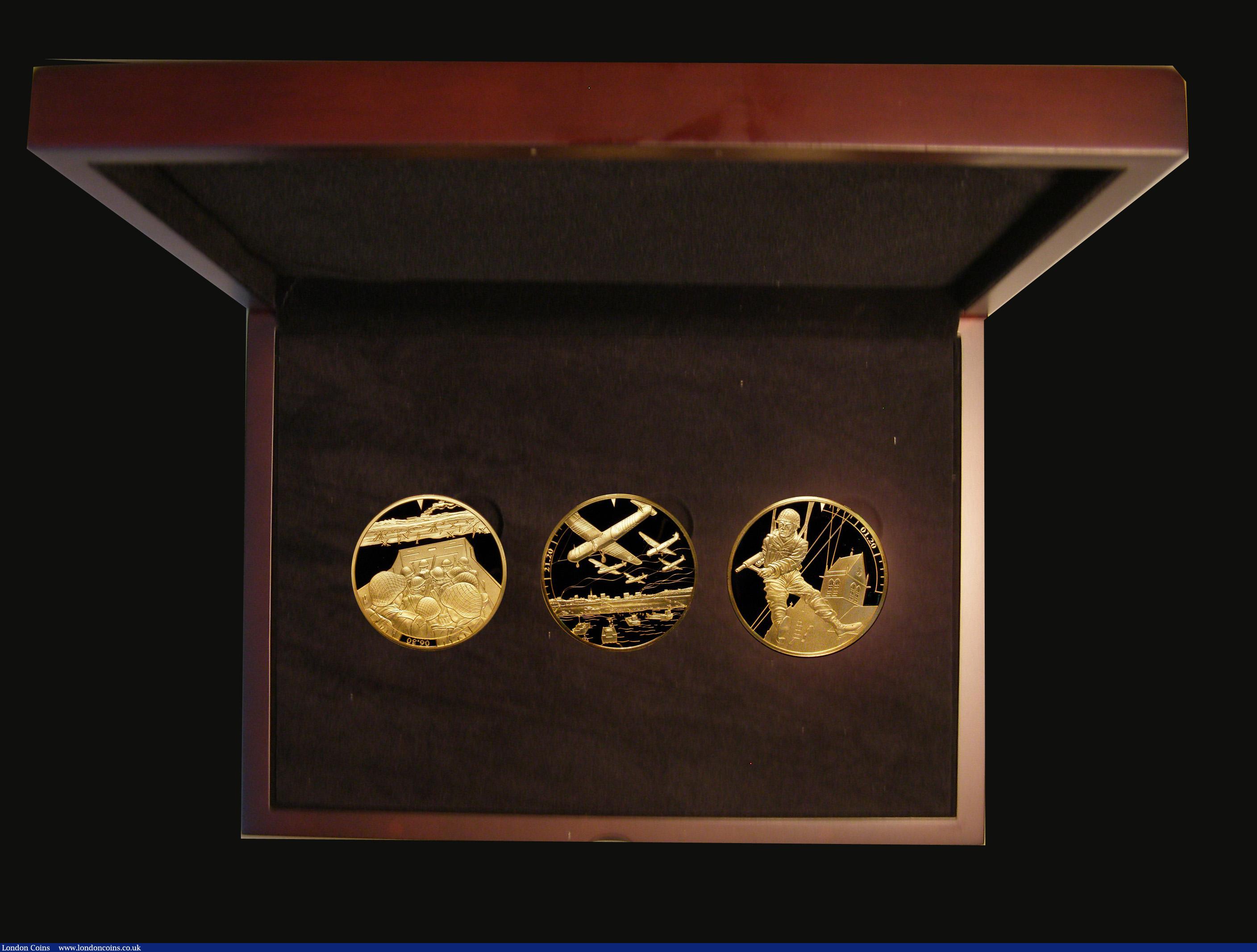 London Coins : A172 : Lot 412 : Guernsey 2019 75th Anniversary 24 Hours of D-Day Landing Gold Five Pounds Three Coin Set each coin 3...