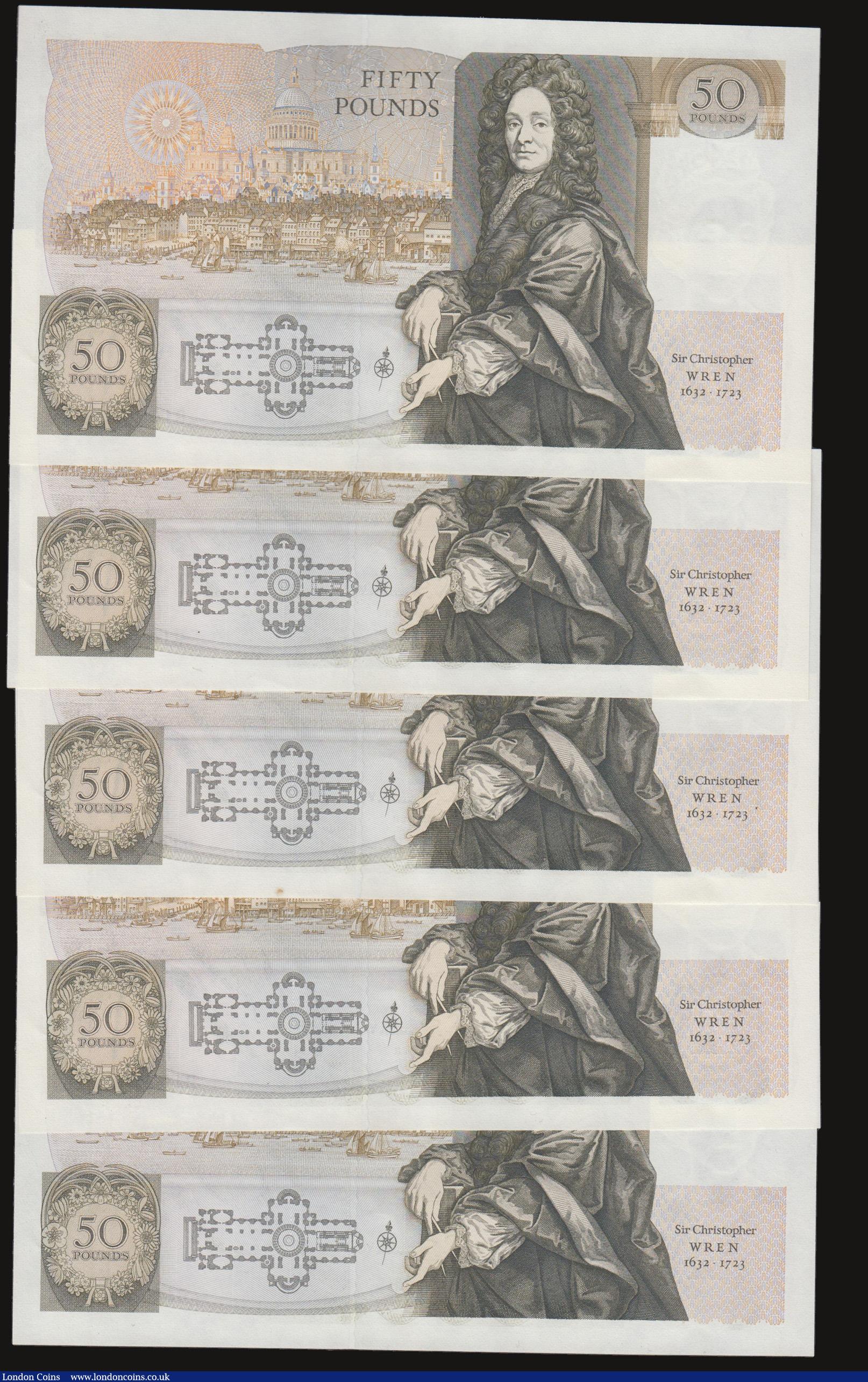 London Coins : A172 : Lot 42 : Fifty pounds Somerset B352 issued 1981 (5 consecutives) series B10 323125 through to B10 323129, Chr...