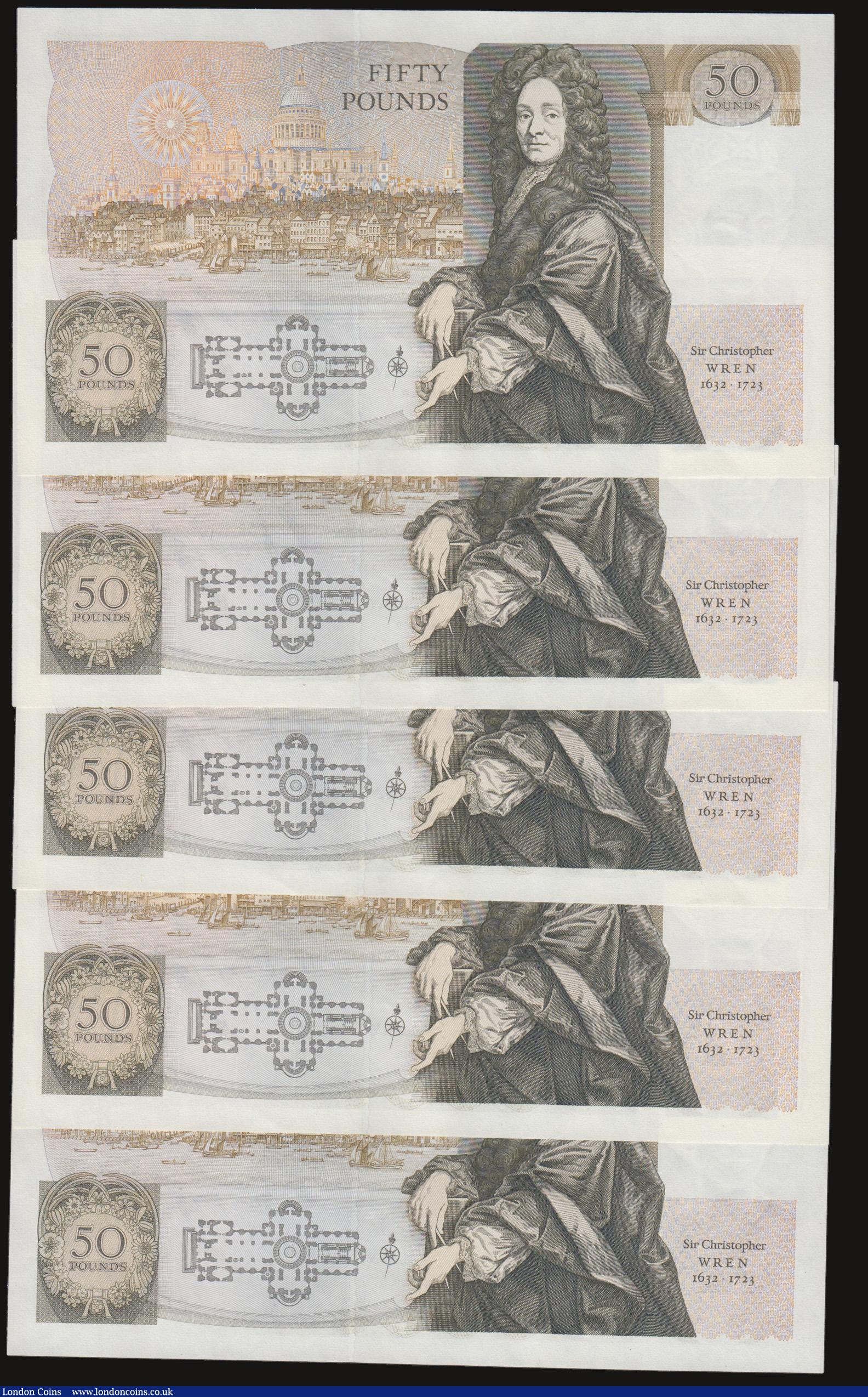 London Coins : A172 : Lot 43 : Fifty pounds Somerset B352 issued 1981 (5 consecutives) series B10 323130 through to B10 323134, Chr...