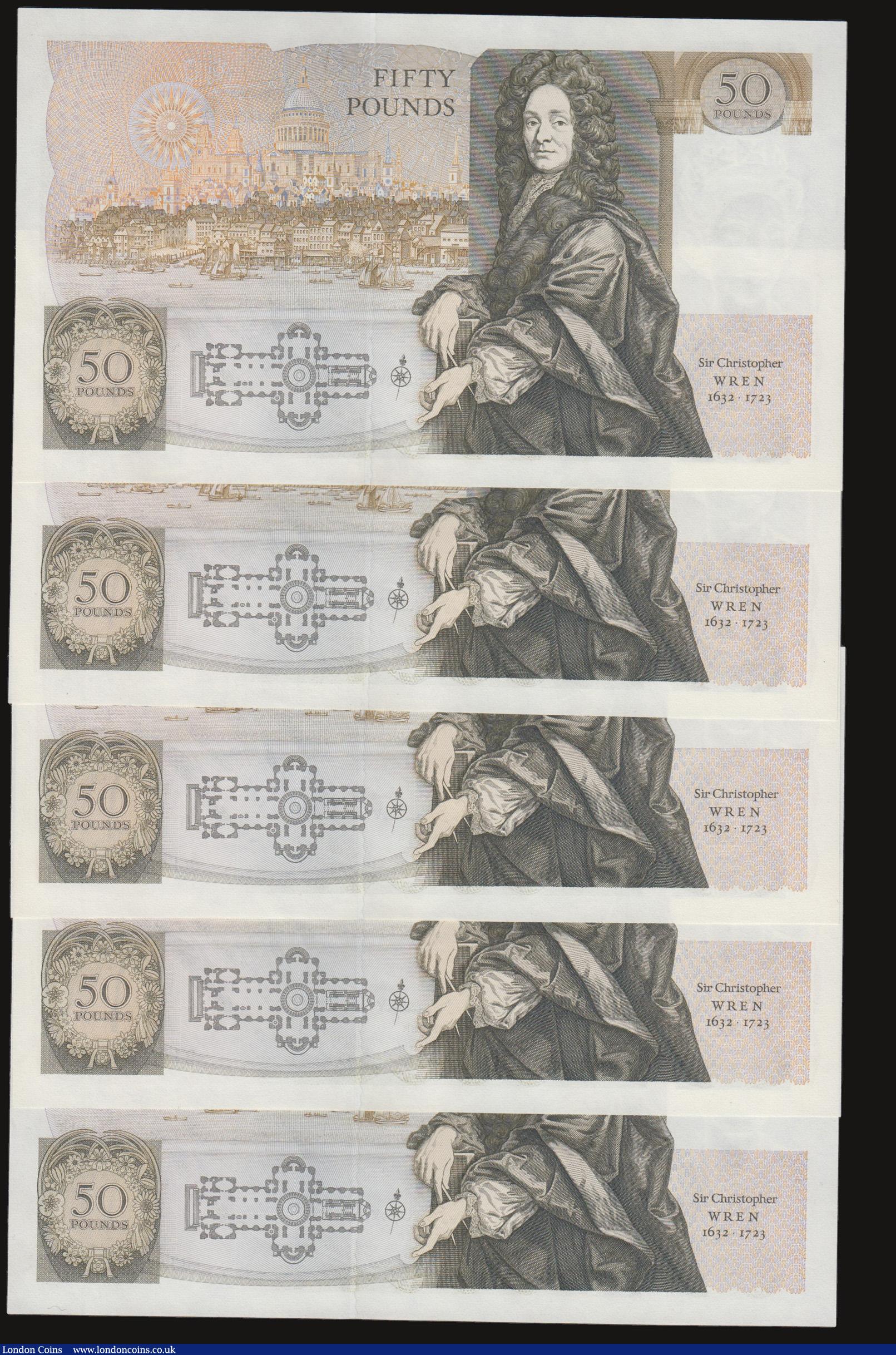 London Coins : A172 : Lot 44 : Fifty pounds Somerset B352 issued 1981 (5 consecutives) series B10 323135 through to B10 323139, Chr...