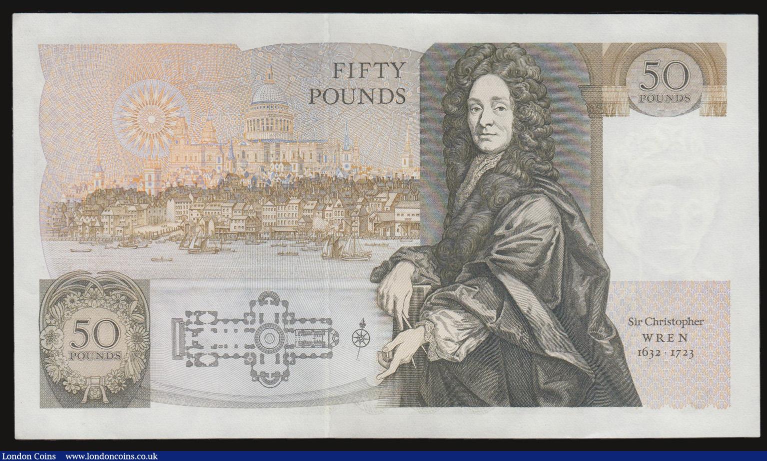 London Coins : A172 : Lot 45 : Fifty pounds Somerset B352 issued 1981 series B10 323110, Christopher Wren on reverse, Pick381a, abo...