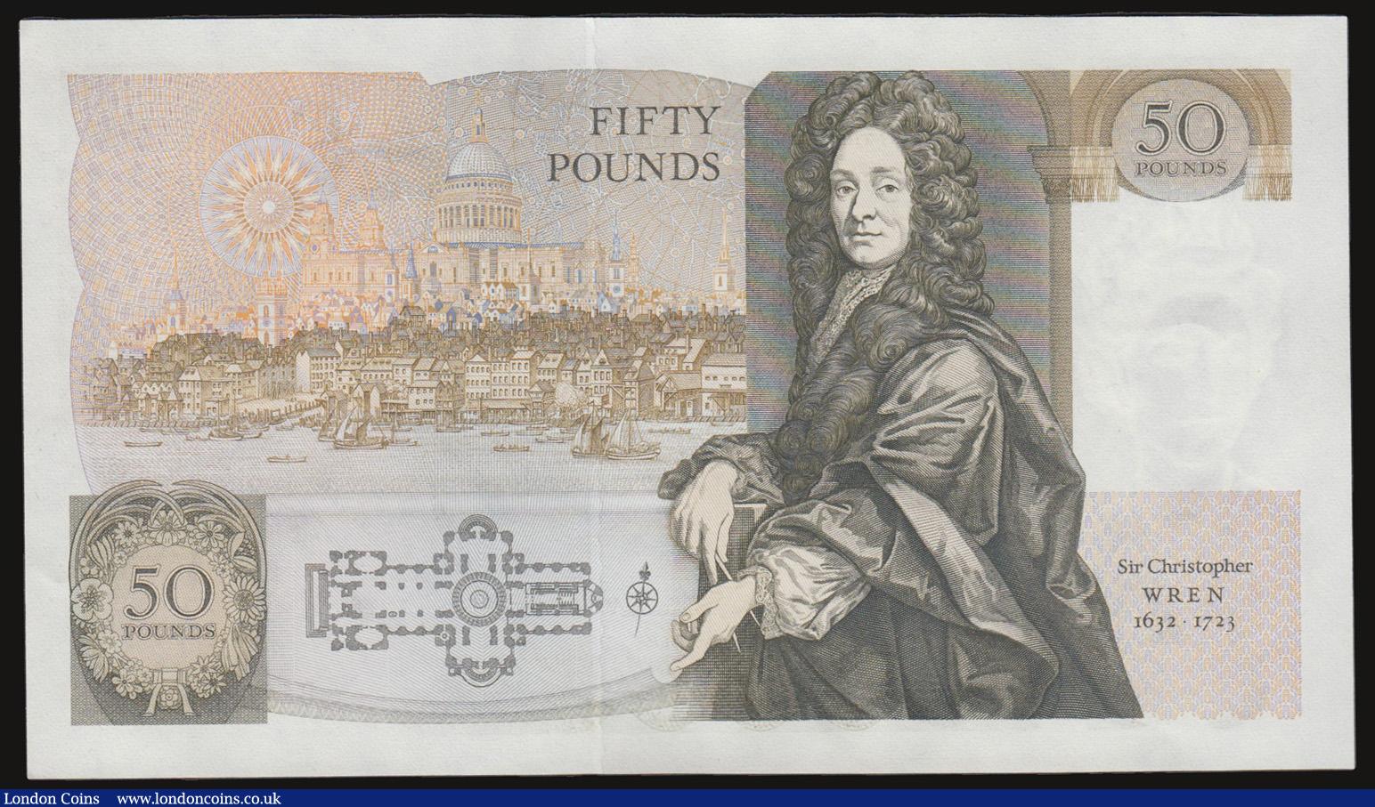London Coins : A172 : Lot 47 : Fifty pounds Somerset B352 issued 1981 series B10 323112, Christopher Wren on reverse, Pick381a, abo...