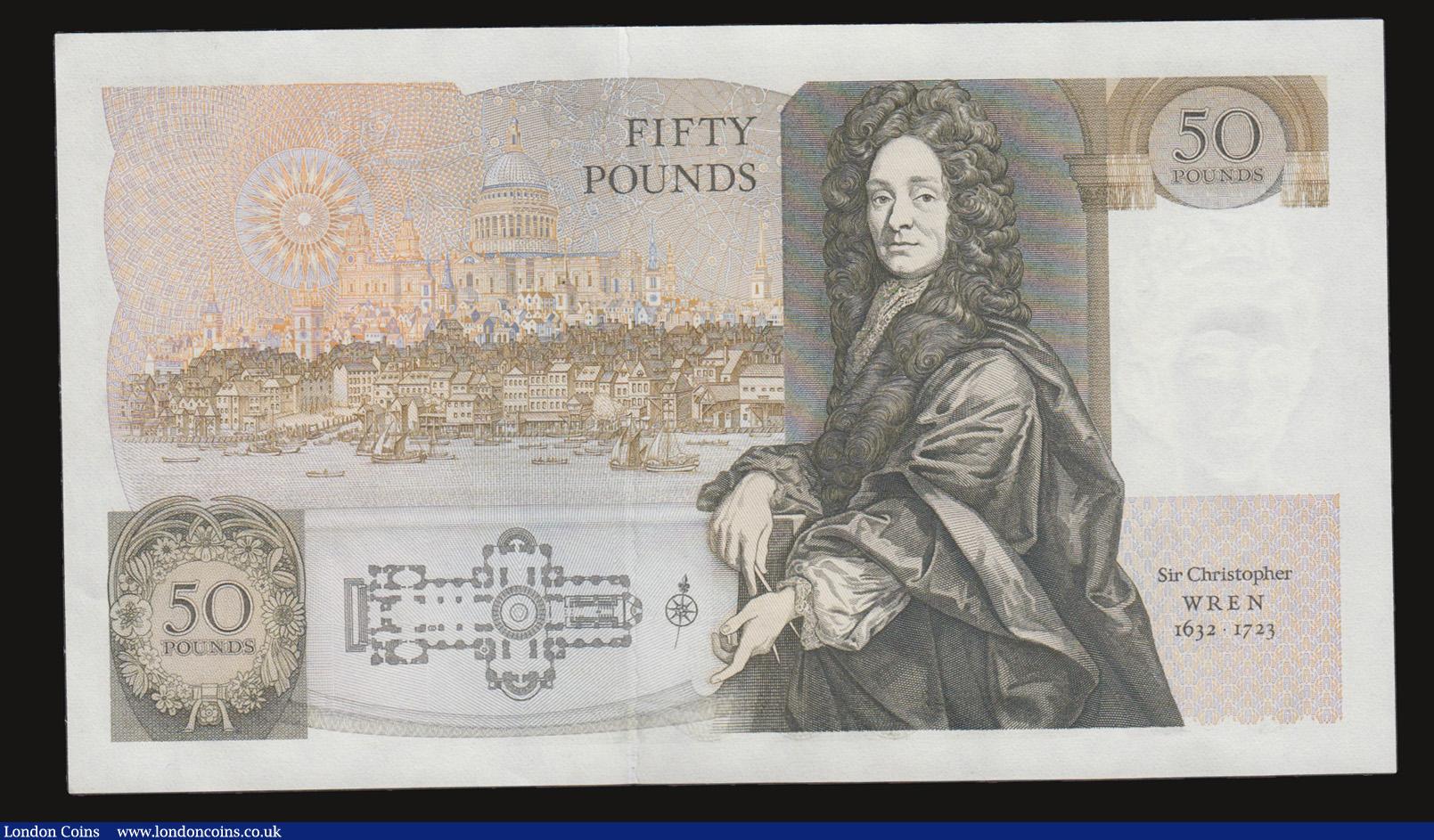 London Coins : A172 : Lot 48 : Fifty pounds Somerset B352 issued 1981 series B10 323113, Christopher Wren on reverse, Pick381a, abo...