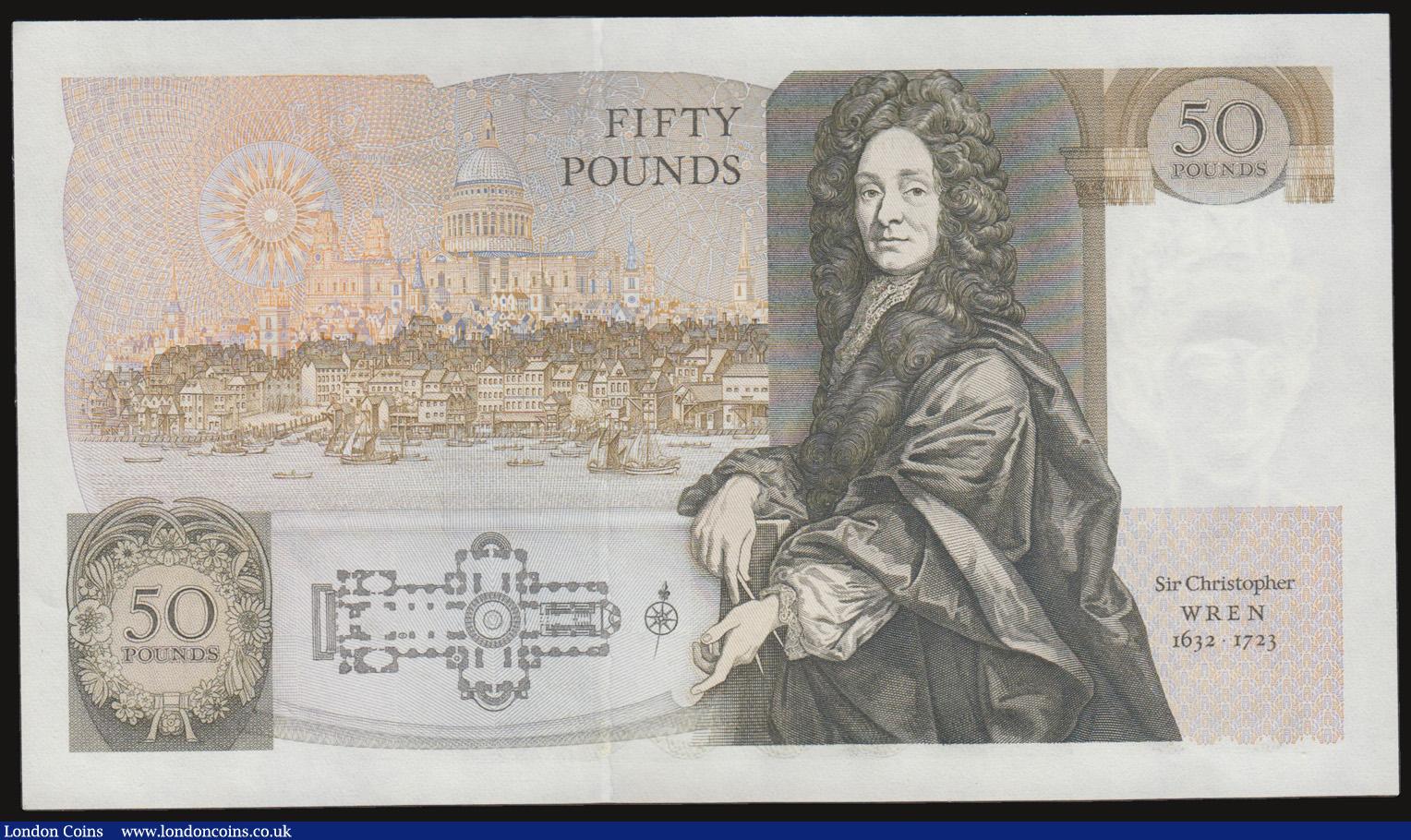 London Coins : A172 : Lot 49 : Fifty pounds Somerset B352 issued 1981 series B10 323114, Christopher Wren on reverse, Pick381a, abo...
