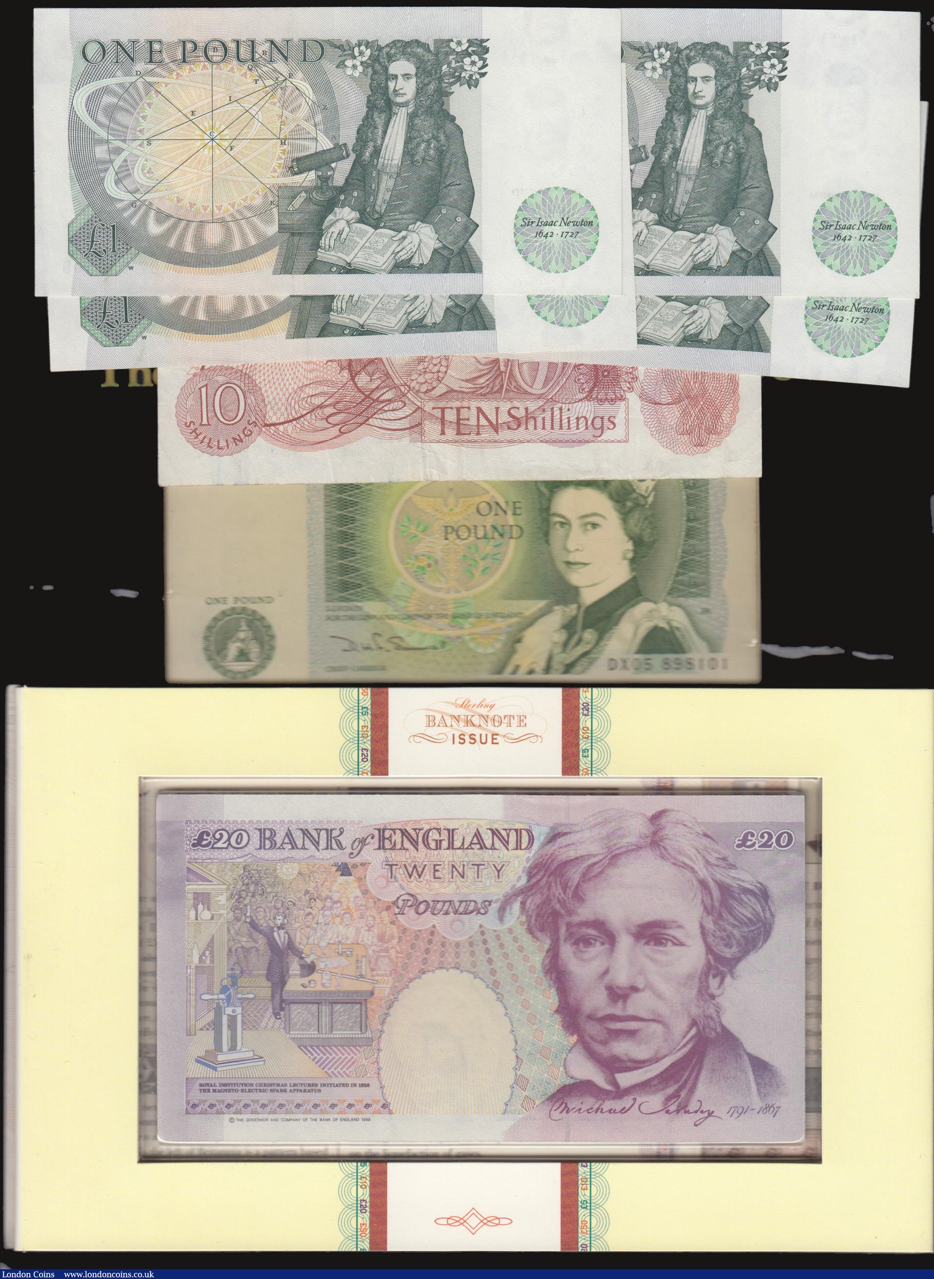 London Coins : A172 : Lot 50 : Twenty Pounds 1999 issue B375 Kentfield YR19 990905 Faraday C137 Debden set UNC in the wallet of iss...