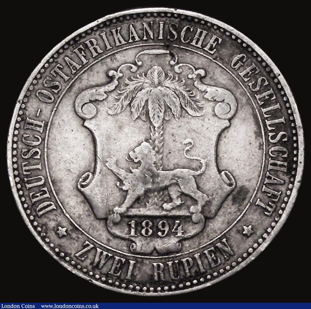 London Coins : A172 : Lot 574 : German East Africa Two Rupien 1894 KM#5 Fine with some toning, Rare with a mintage of just 15,000 pi...