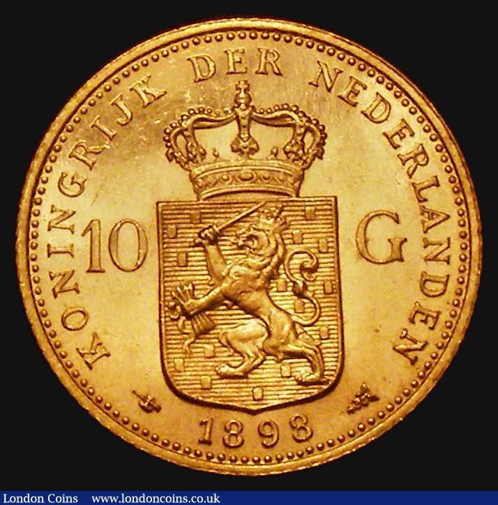 London Coins : A172 : Lot 634 : Netherlands 10 Gulden Gold 1898 KM#124 the obverse EF with minor contact marks, the reverse About UN...
