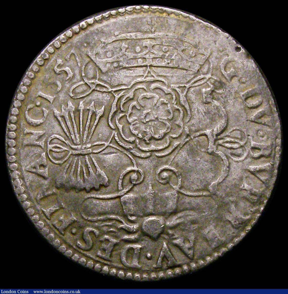 London Coins : A172 : Lot 635 : Netherlands Jetton 1557 Billon 29mm diameter, Obverse: Three shields crowned, CONCORDES. SERVAT. AMI...