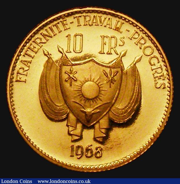 London Coins : A172 : Lot 638 : Niger Ten Francs Gold 1968 Reverse: Ostriches KM#7 Gold Proof FDC, only 1000 pieces minted