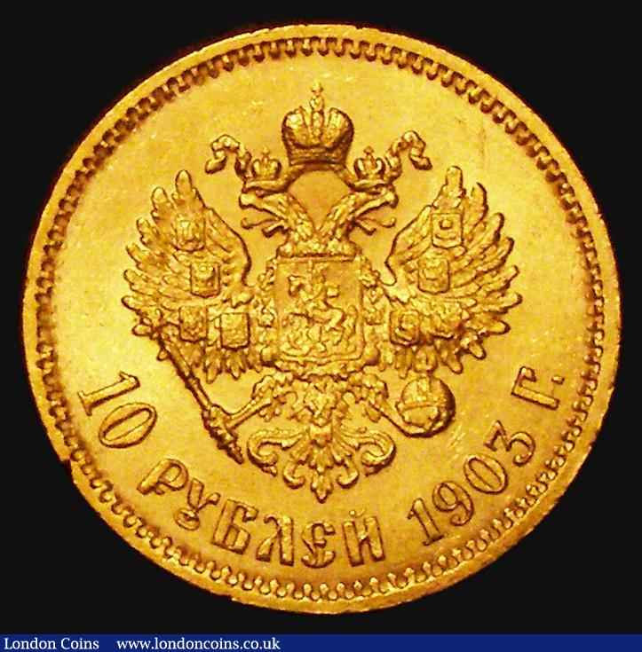 London Coins : A172 : Lot 646 : Russia 10 Roubles Gold 1903AP Y#64 EF with an edge nick