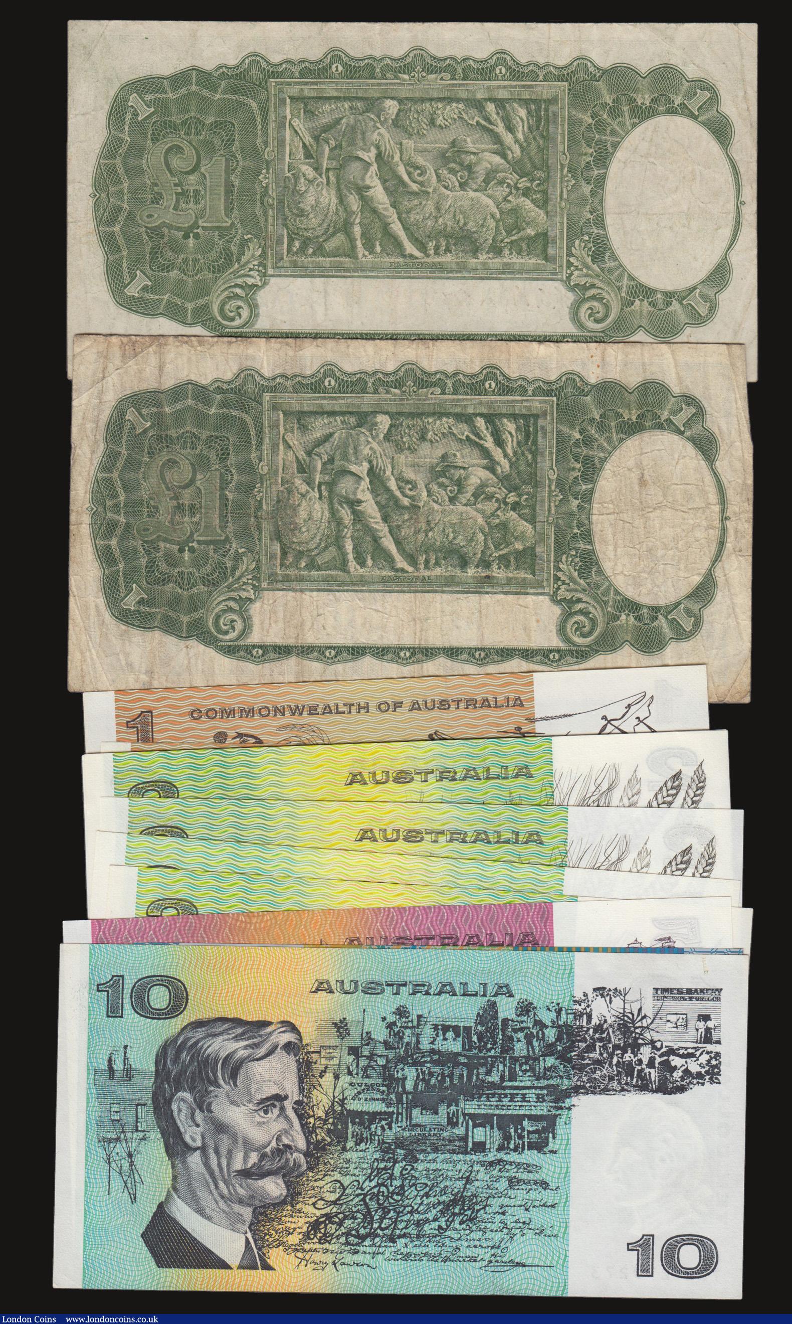 London Coins : A172 : Lot 67 : Australia One Pound  George VI 1949 Pick 26c (2) one Fine the other VF, then in high grades Unc or n...