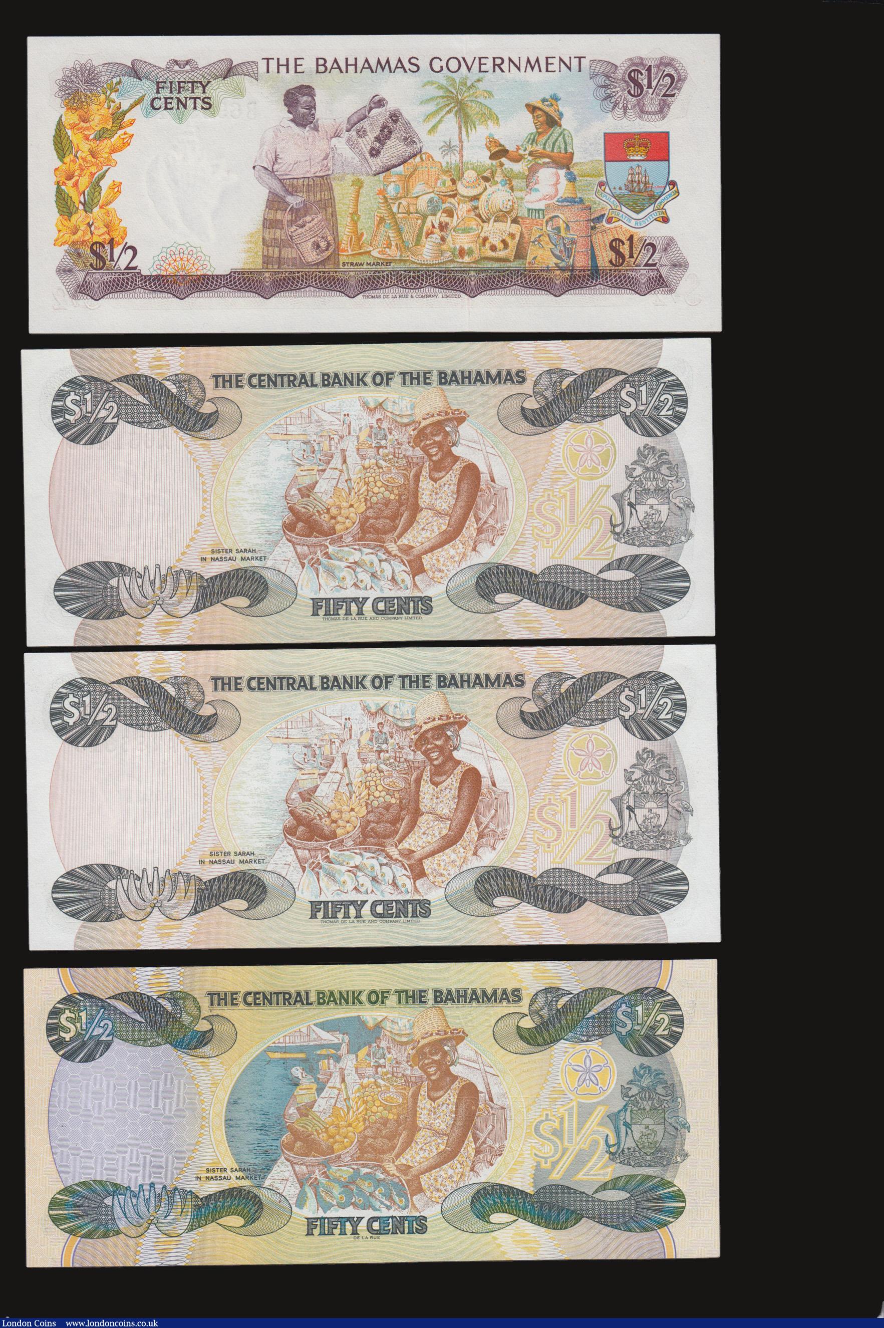 London Coins : A172 : Lot 72 : Bahamas 1/2 Dollars (4) L 1965 Pick 17, L 1974 (1984) Pick 42a (2), 2001 Pick 68 all Unc
