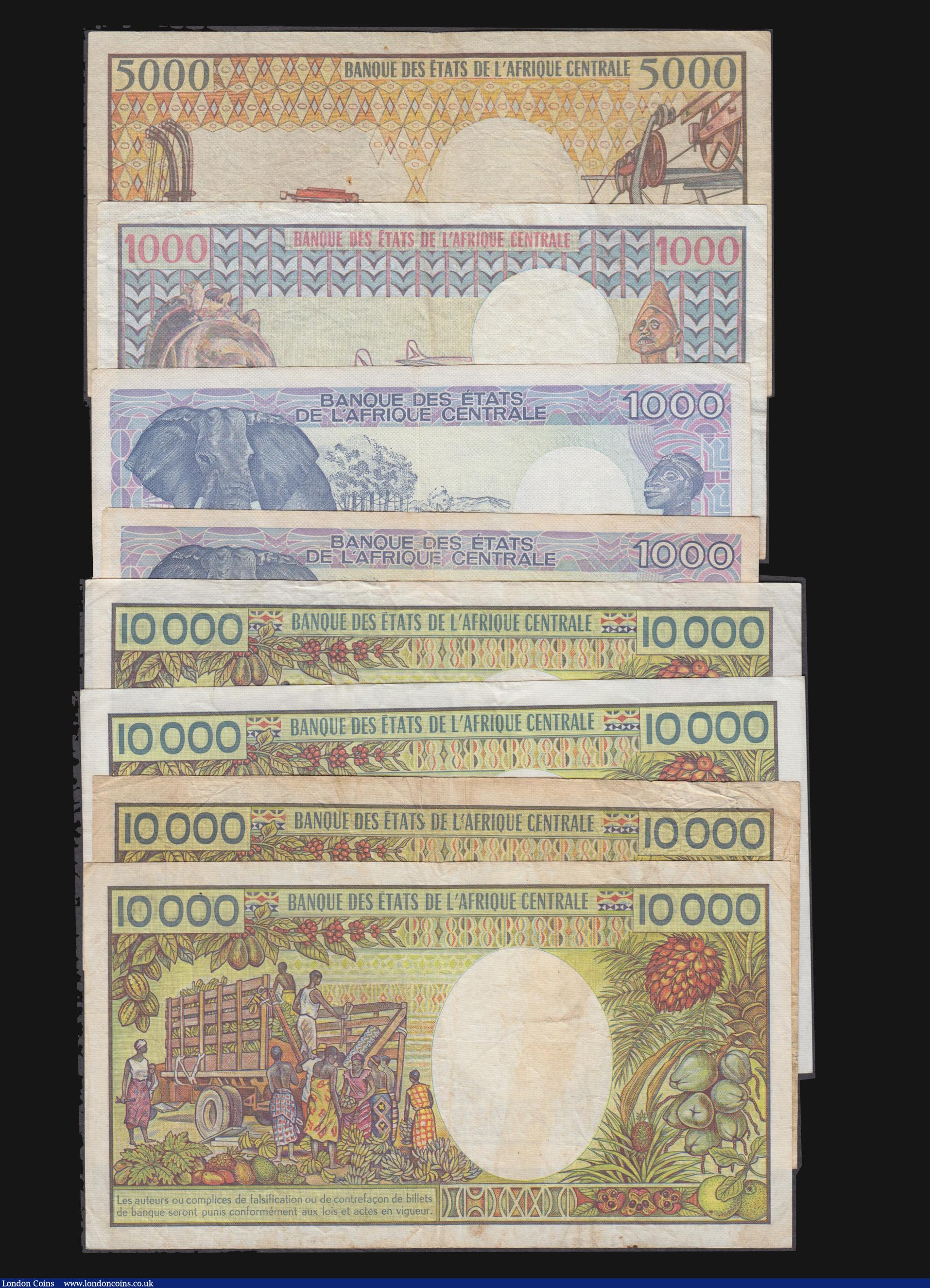 London Coins : A172 : Lot 77 : Cameroon (8) 10000 Francs (4) Signature 12 Oye Mba and Tchepannou (1981-1989) Pick 20 C.001 prefix, ...