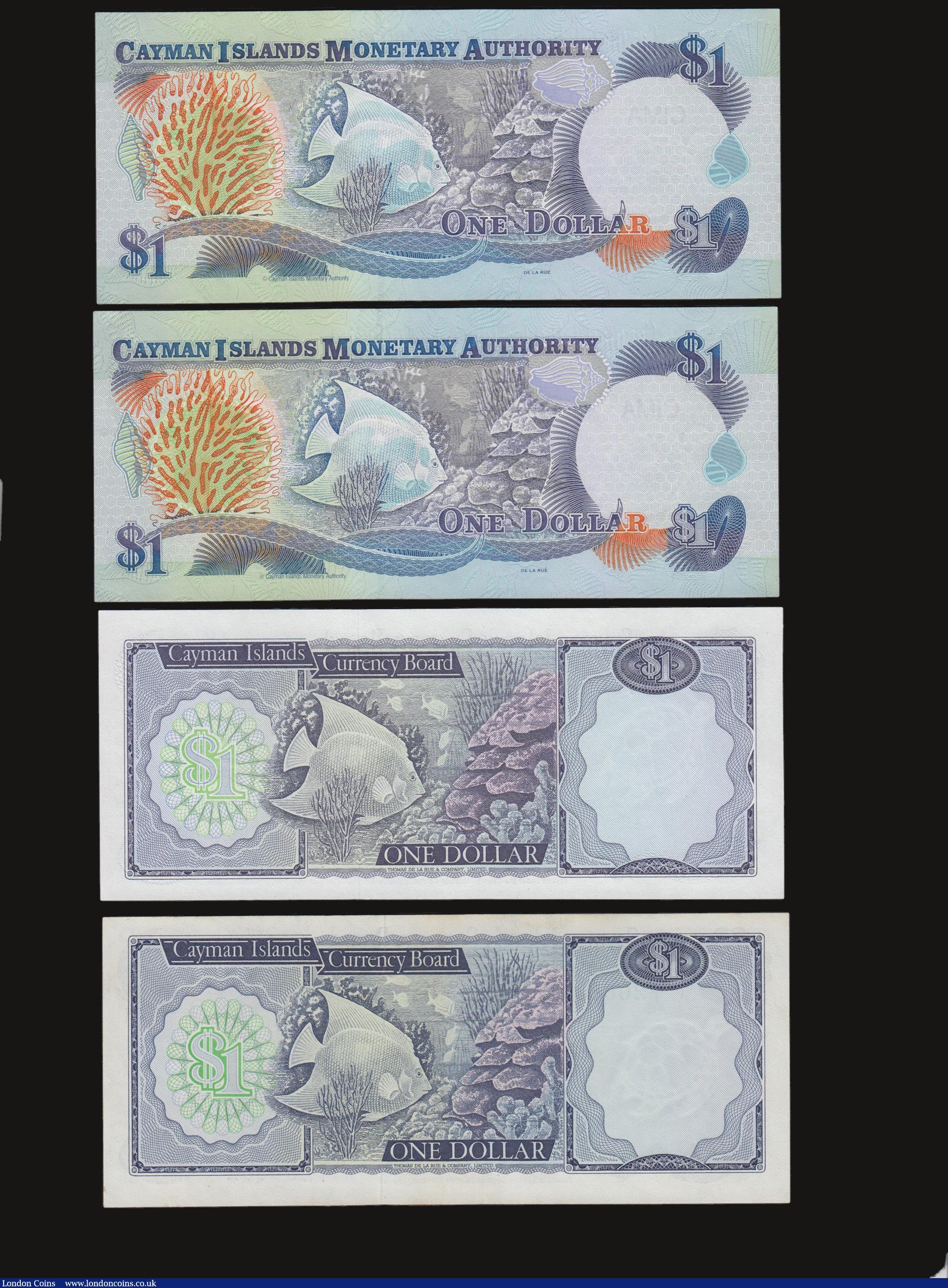 London Coins : A172 : Lot 79 : Cayman Islands $1 (4) Pick 1a prefix A/1 1971, Pick 5b prefix A/3 1974, Pick 26b prefix C/3 2001 (2)...
