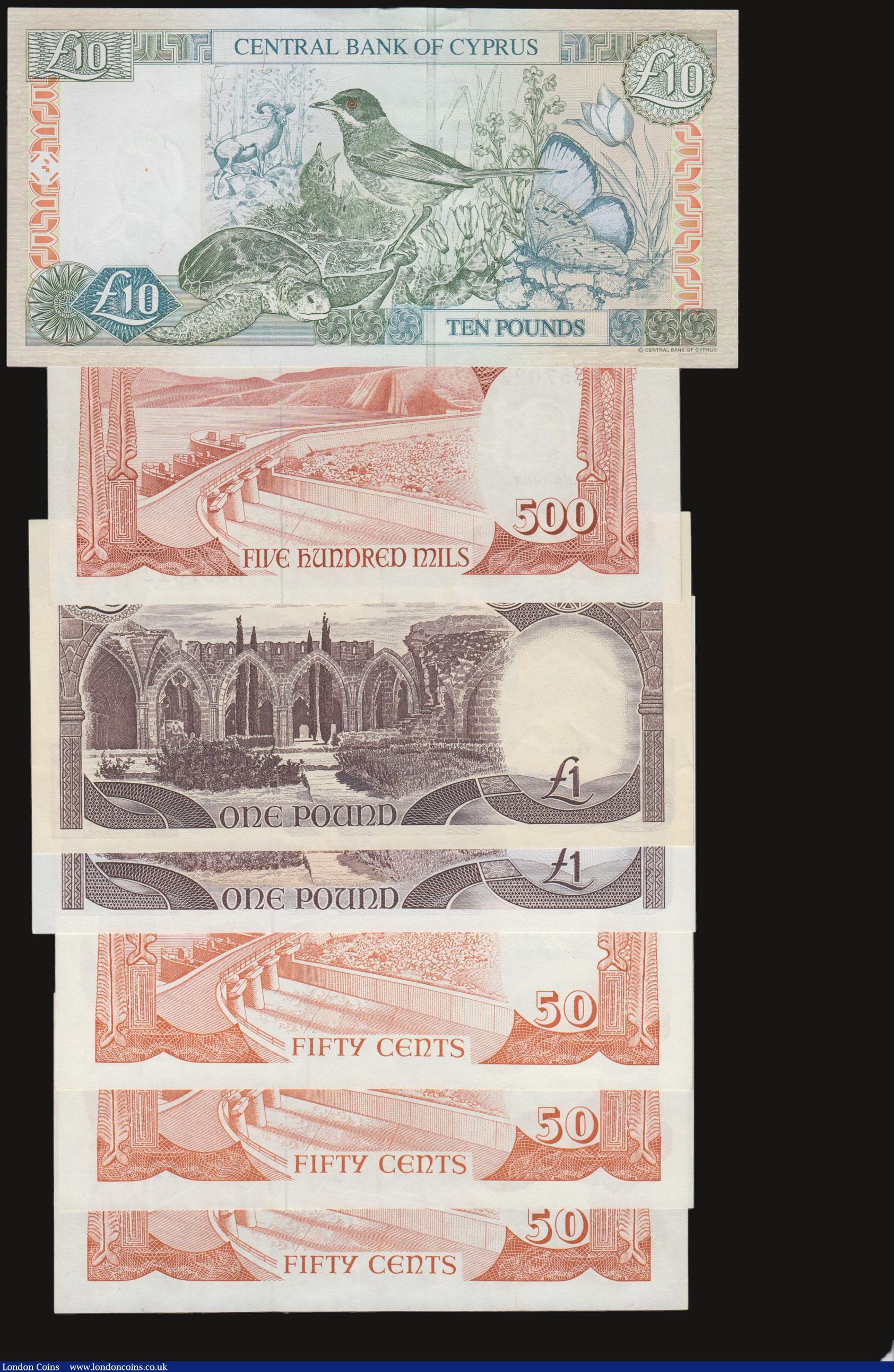 London Coins : A172 : Lot 83 : Cyprus (7) 500 Mils P45 EF, 50 Cents P52 (3) EF-AU, £1 P53 (2) 1984 EF and 1989 Unc, £10...
