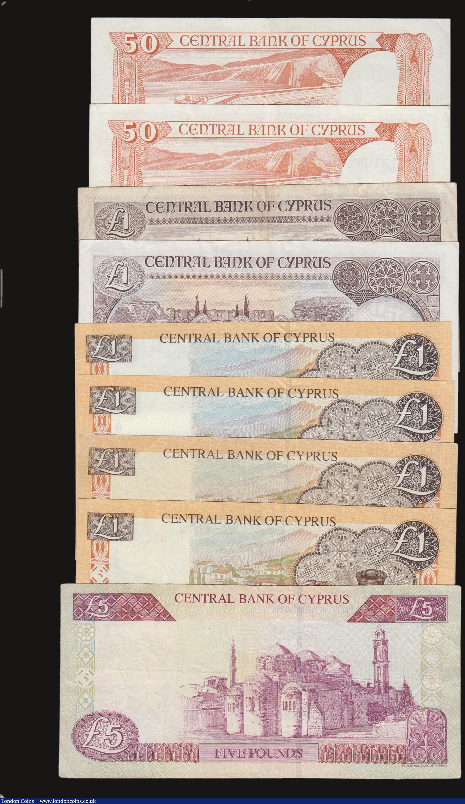 London Coins : A172 : Lot 84 : Cyprus (8) Five Pounds 2003 issue TDLR print, signature Christodoulou Pick 61b GVF, One Pound (6) 19...
