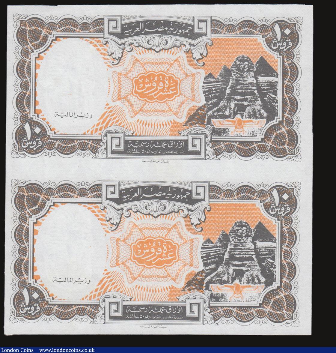 London Coins : A172 : Lot 87 : Egypt 10 Piastres ND(1940) Pick 187 an uncut sheet of two and without signature, serial number and p...