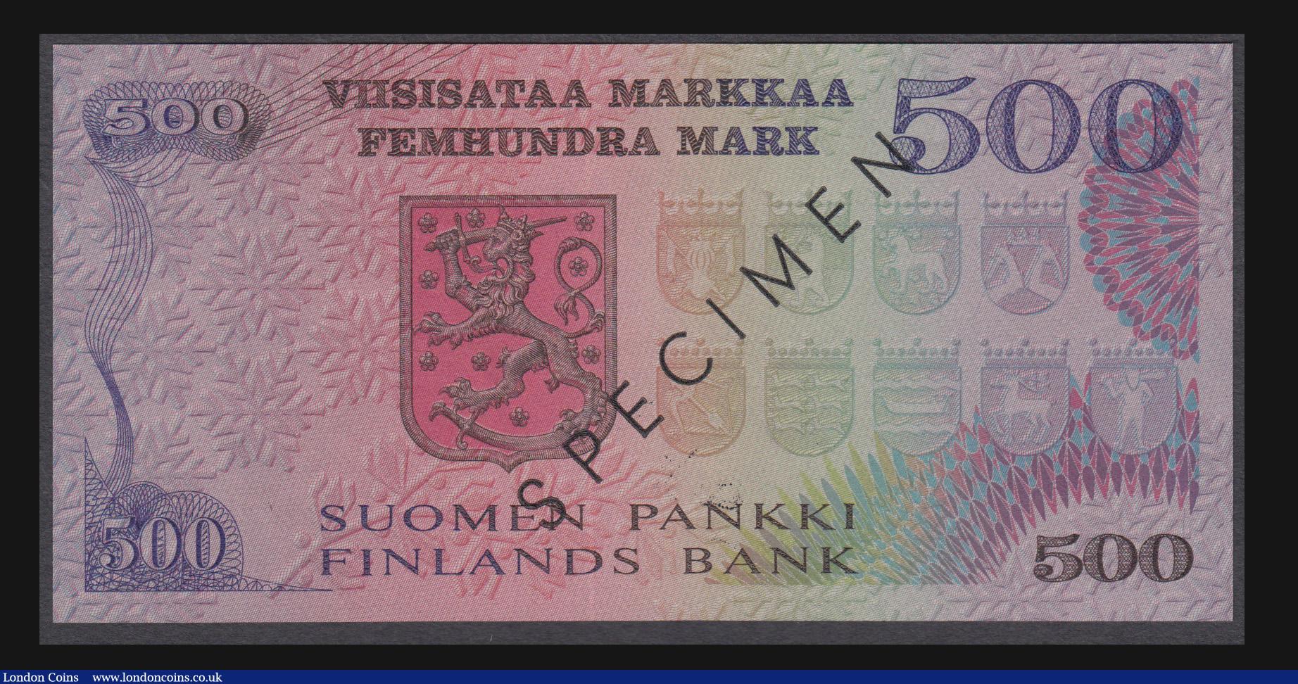 London Coins : A172 : Lot 89 : Finland 500 Markaa 1975 Specimen P110s Unc