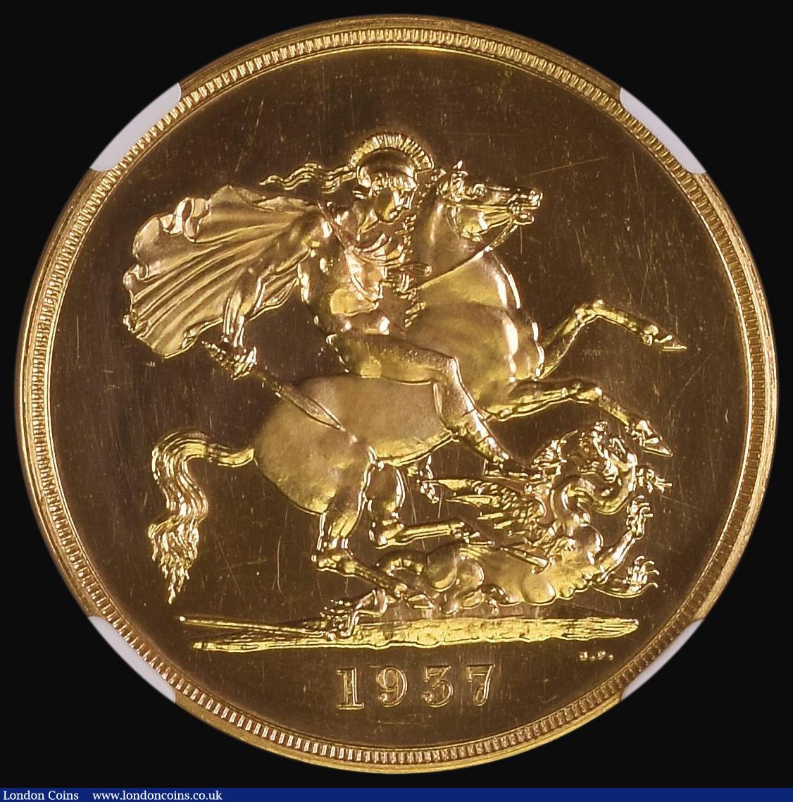 London Coins : A172 : Lot 954 : Five Pounds 1937 Proof S.4074 in an NGC holder and graded PR62 Cameo