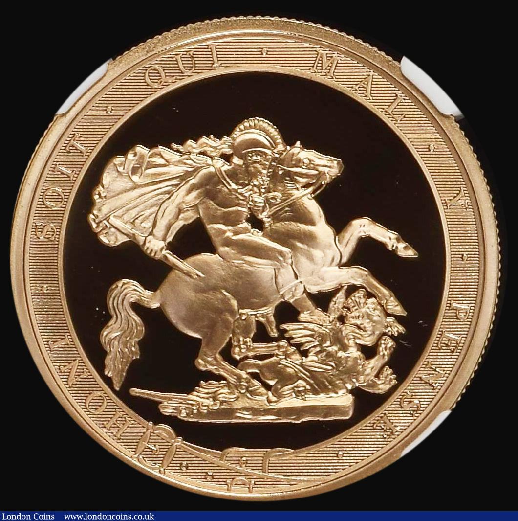 London Coins : A172 : Lot 958 : Five Pounds 2017 Reverse: St. George within the Order of the Garter, S.SE15 Gold Proof in an NGC hol...