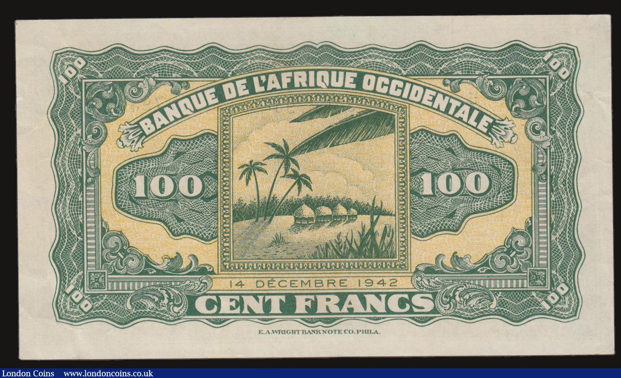 London Coins : A172 : Lot 97 : French West Africa 100 Francs World War II issue Pick 31a dated 14th December 1942 variety with seri...