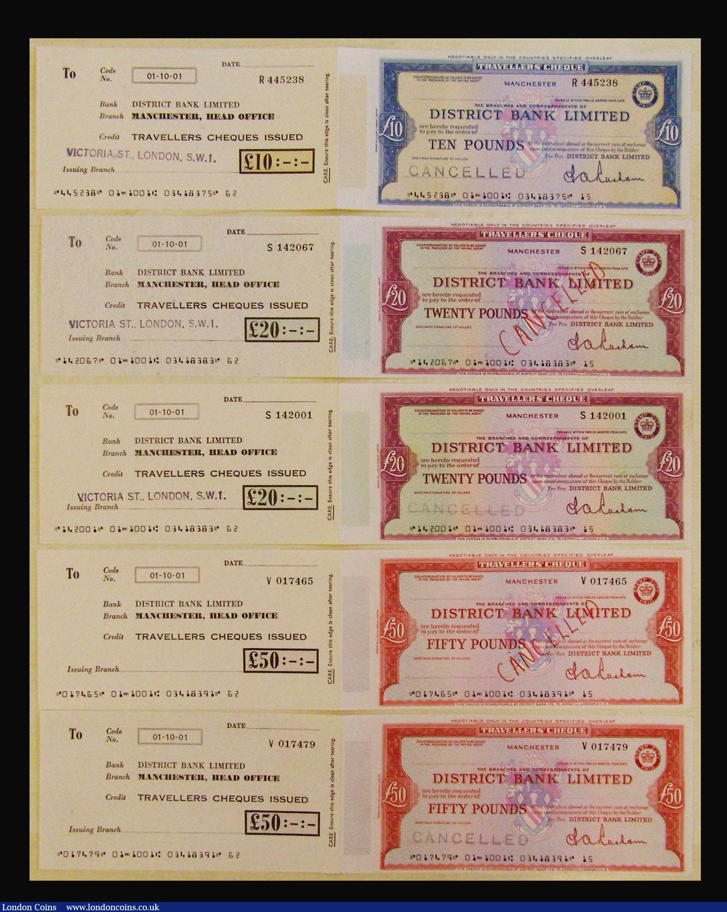 London Coins : A173 : Lot 109 : Travellers Cheques District Bank LTD Manchester (10) being two of each £2,£5,£10,&...