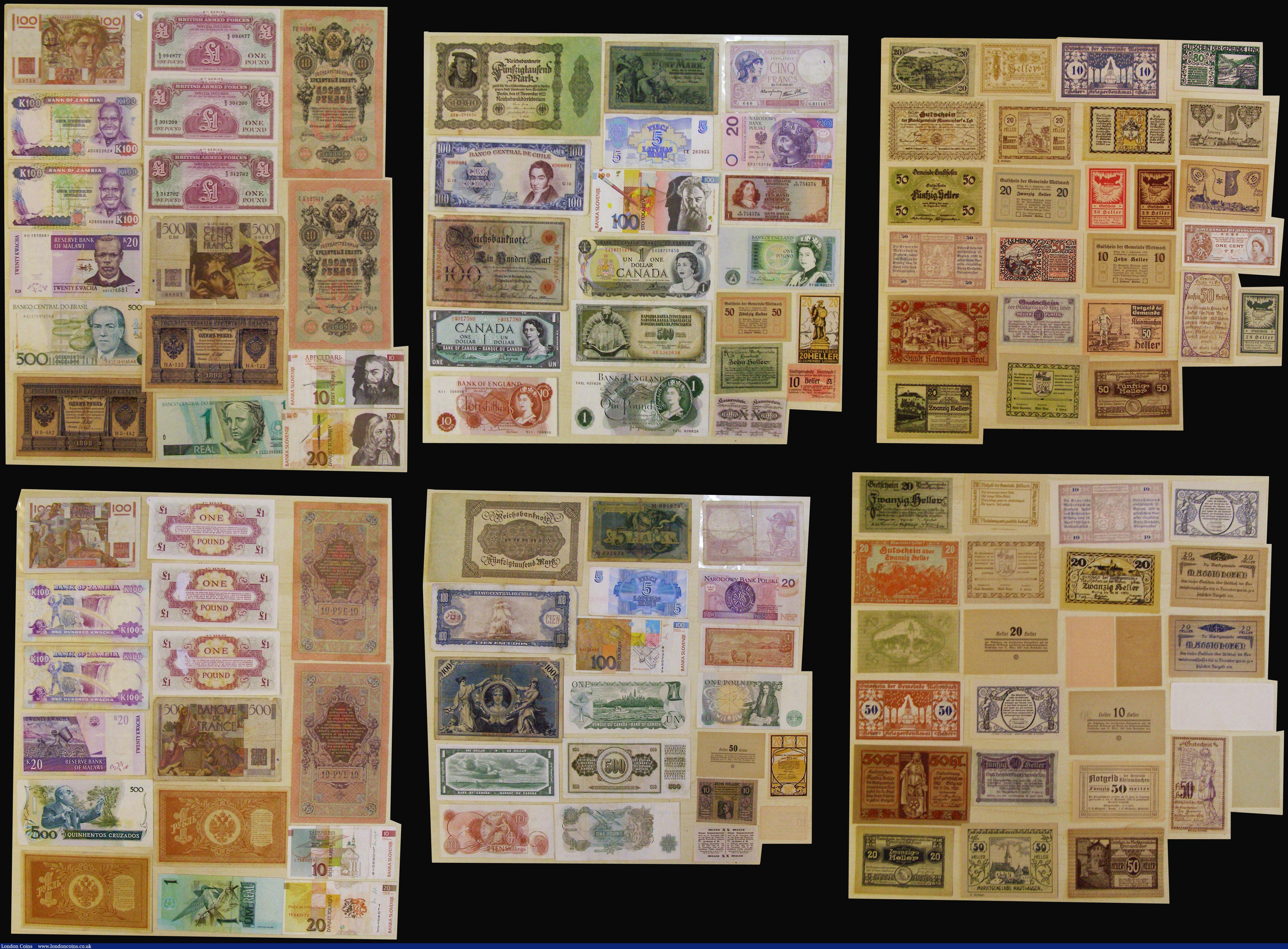 London Coins : A173 : Lot 113 : Austrian Notgeld (circa 100), along with World notes (32) mixed grades some Unc including Bank of En...