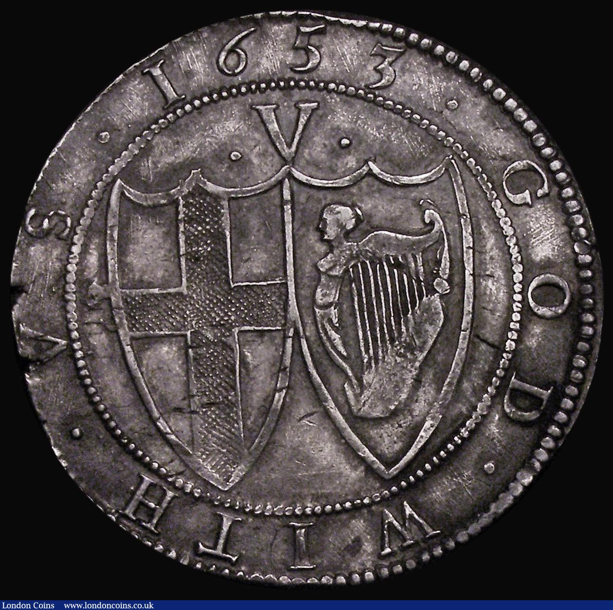 London Coins : A173 : Lot 1159 : Crown 1653 Commonwealth ESC 6, Bull 6, S.3214 NEF with some light contact and flan stress marks, far...