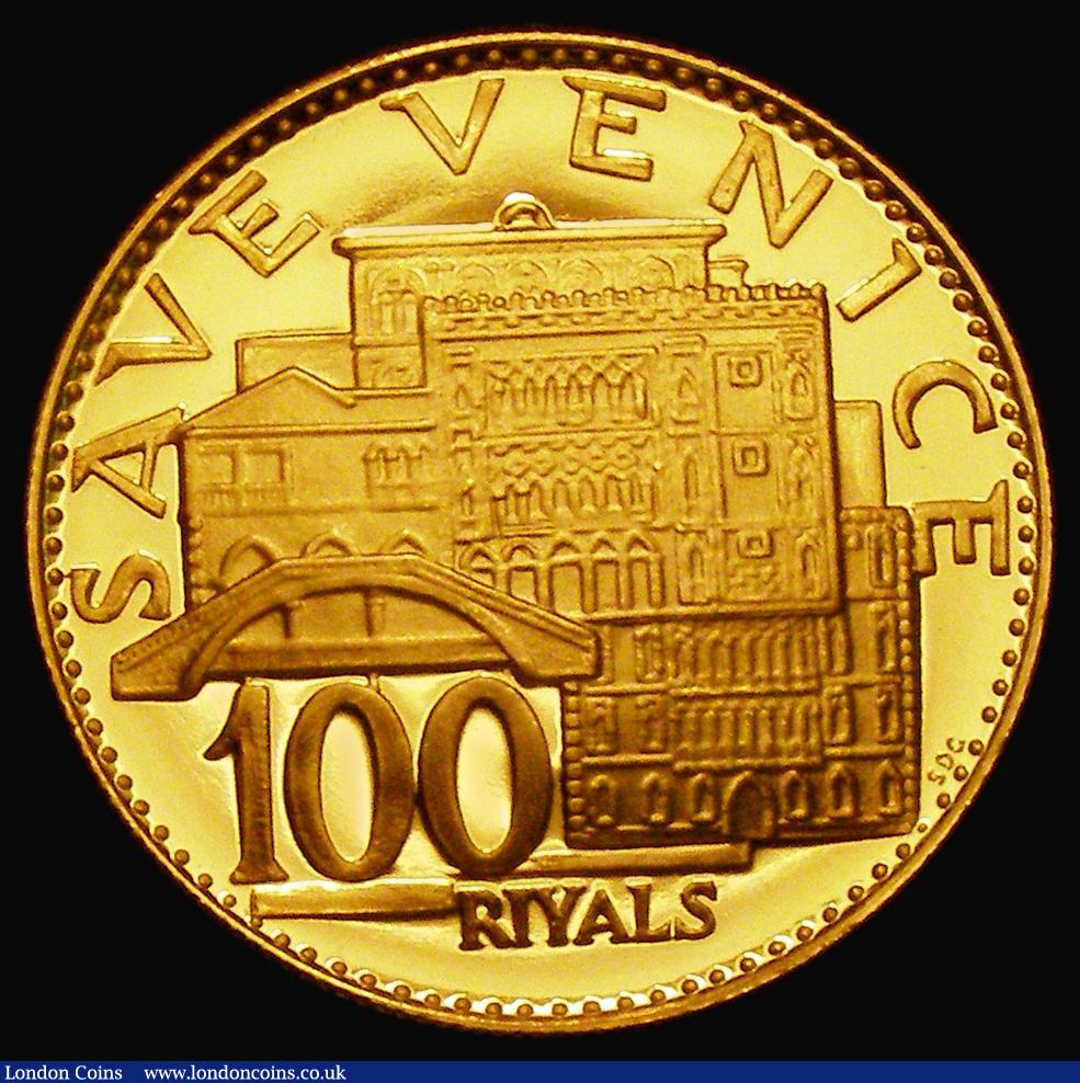 London Coins : A173 : Lot 1197 : Ajman - United Arab Emirates 100 Riyals Gold undated (1971) Obverse: State Emblem with denomination ...