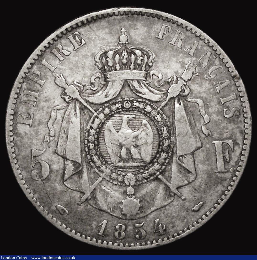 London Coins : A173 : Lot 1333 : France 5 Francs 1854A KM#782.1 VG, seldom seen in any grade, Very Rare with a mintage of just 11,000...