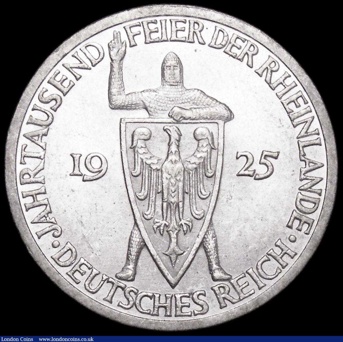 London Coins : A173 : Lot 1361 : Germany - Weimar Republic 3 Reichsmarks 1925A 1000th Year of the Rhineland KM#46 UNC and lustrous, t...