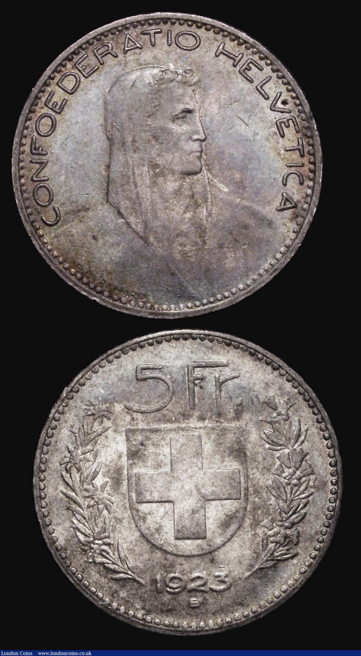 London Coins : A173 : Lot 1370 : Germany - Weimar Republic 5 Reichsmarks 1928G KM#56 VF, Switzerland 5 Francs 1923B KM#37 Good Fine w...