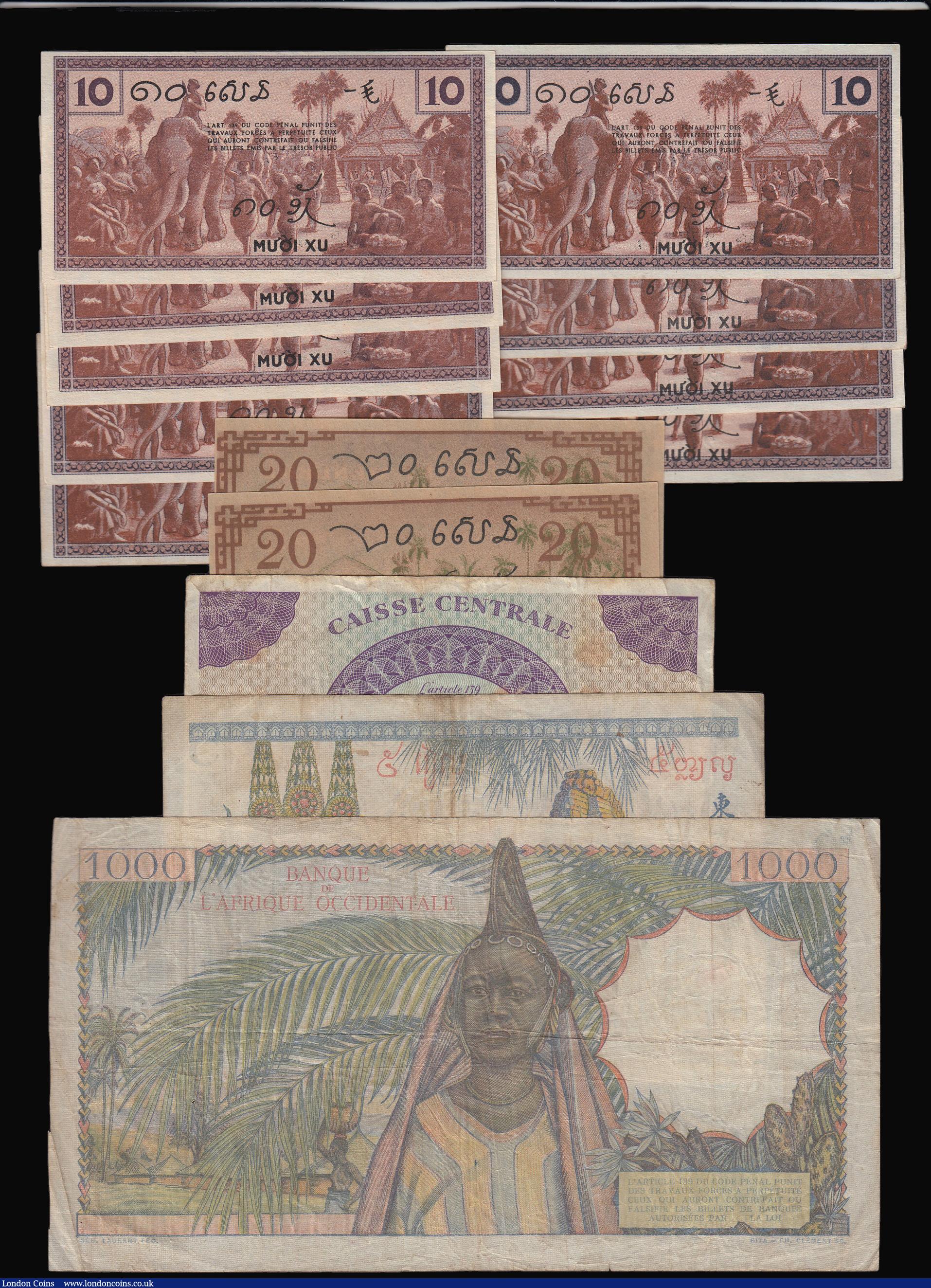 London Coins : A173 : Lot 139 : French Indo-China 5 Piastres ND(1932) Pick 53 Fine but with several holes, 20 Cents ND(1939) Pick 86...