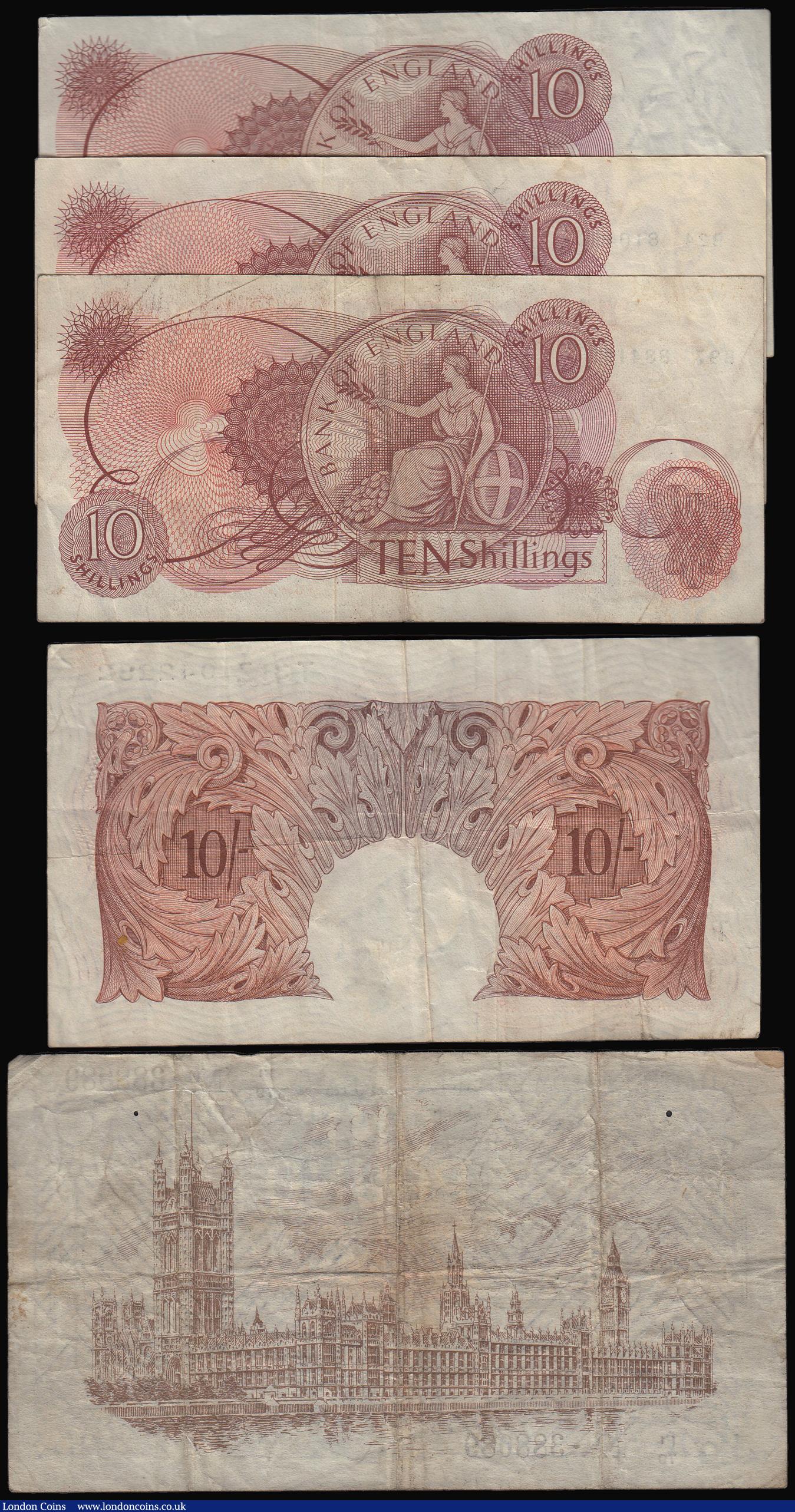 London Coins : A173 : Lot 14 : One Pound Fisher T31, F1/79 388089 VG with two pinholes, Ten Shillings (4) Beale B266, T31Z 042232 A...