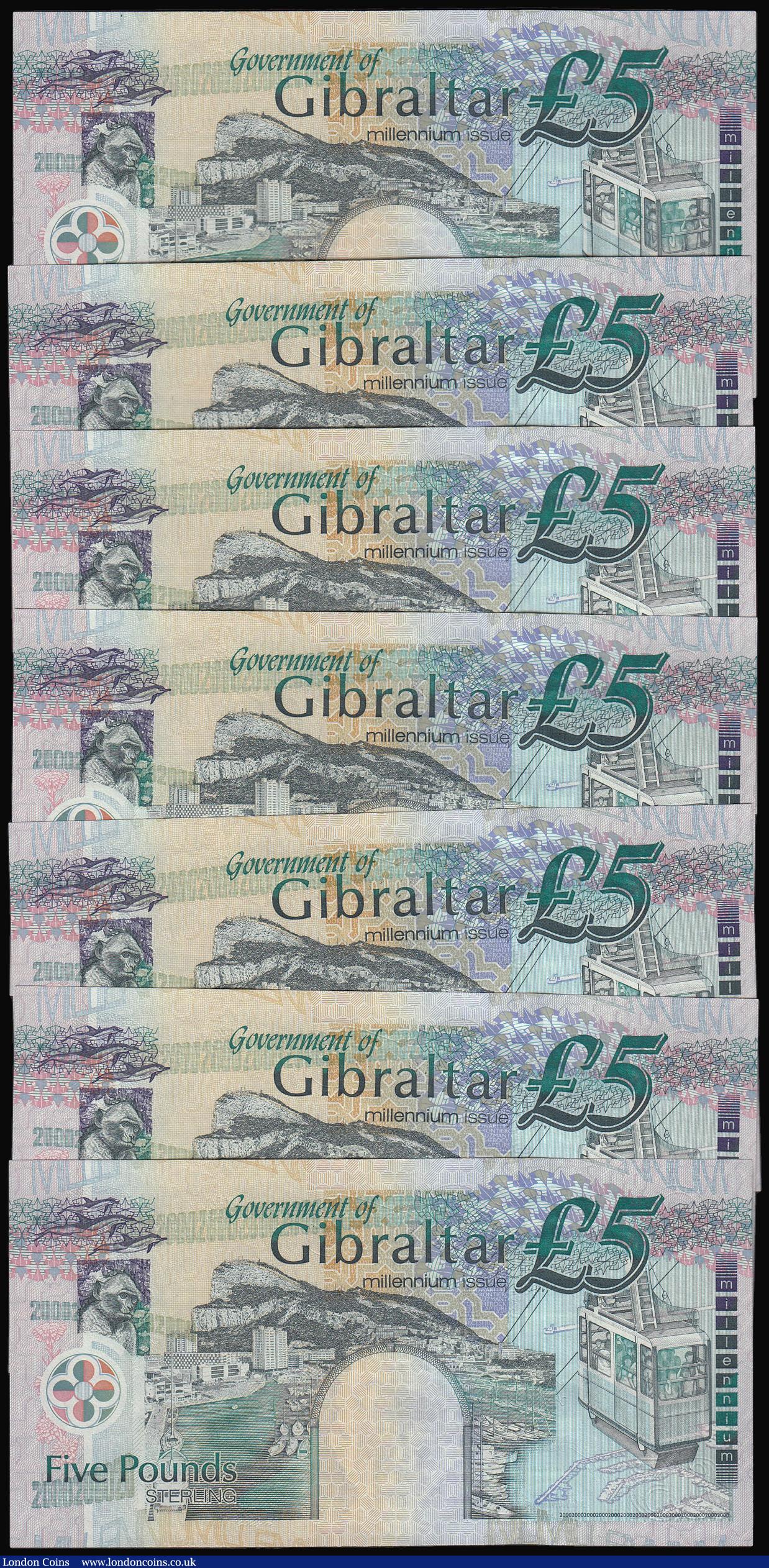 London Coins : A173 : Lot 144 : Gibraltar Five Pounds 2000 Millennium Commemoratives Pick 29 (7) Unc some being consecutives